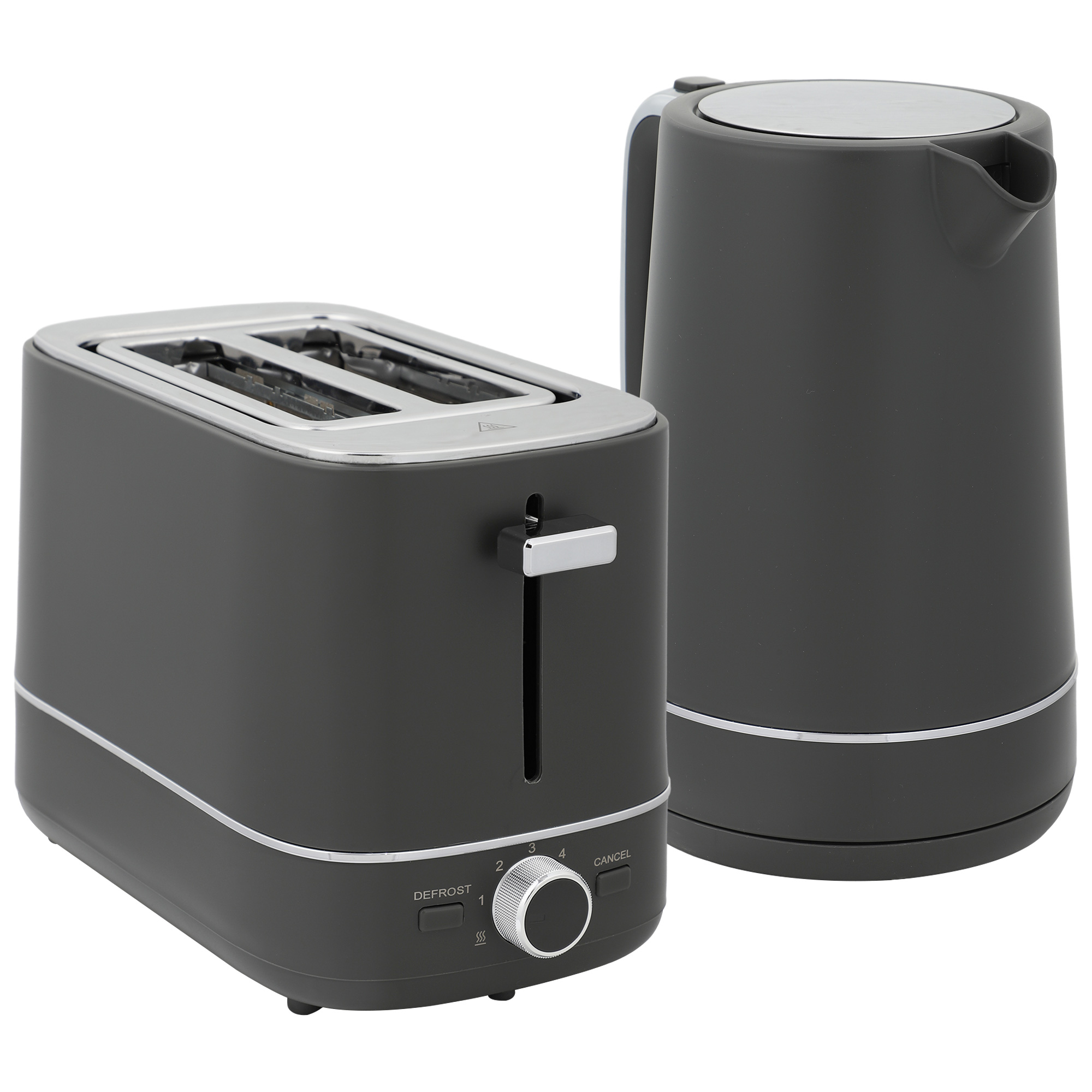 Set aus 1,7 L Wasserkocher und Toaster mit 6 Bräunungsstufen, Grau