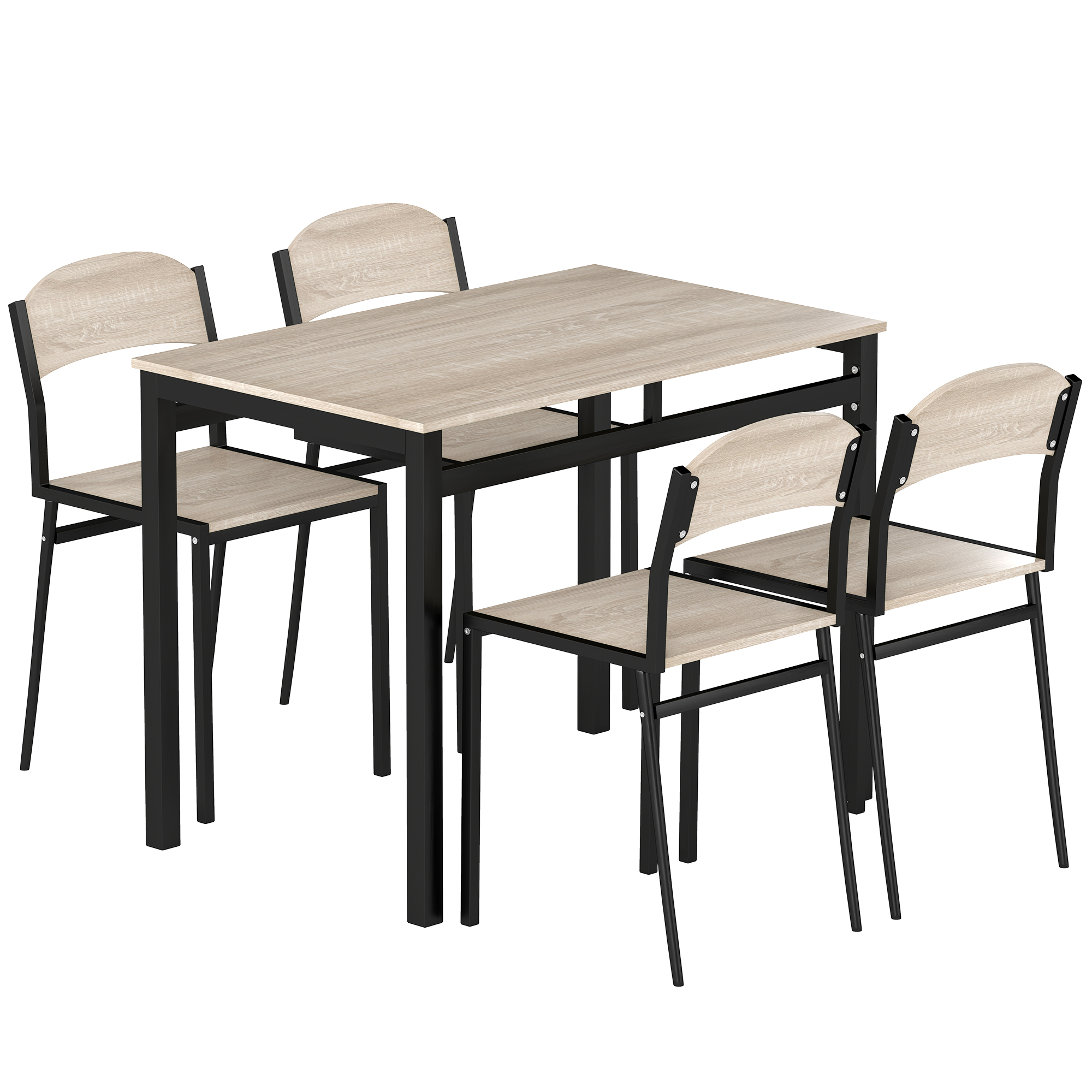 5-teilige Essgruppe, Esstisch mit 4 Stühlen, platzsparendes Küchentisch-Set, Sitzgruppe für Esszimmer, Küche, Schwarz