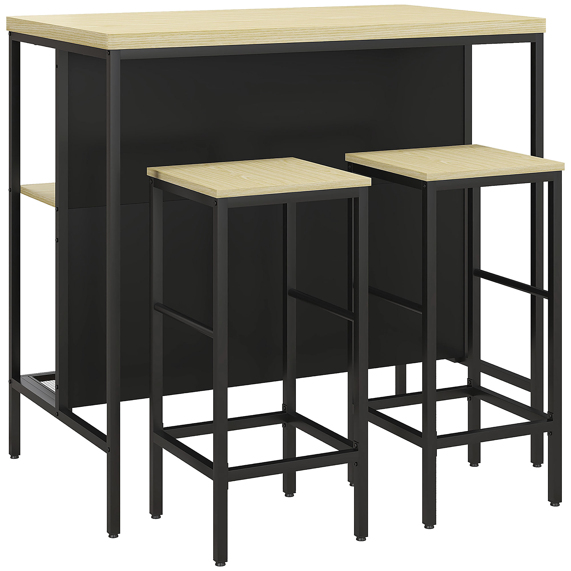 Bar-Set, 2 Barstühle & 1 Bartisch, fleckenresistent, stabil, Stahlrahmen, Schwarz/Eiche Bar-Set, 2 Barstühle & 1 Bartisch, fleckenresistent, stabil, Stahlrahmen, Schwarz/Eiche
