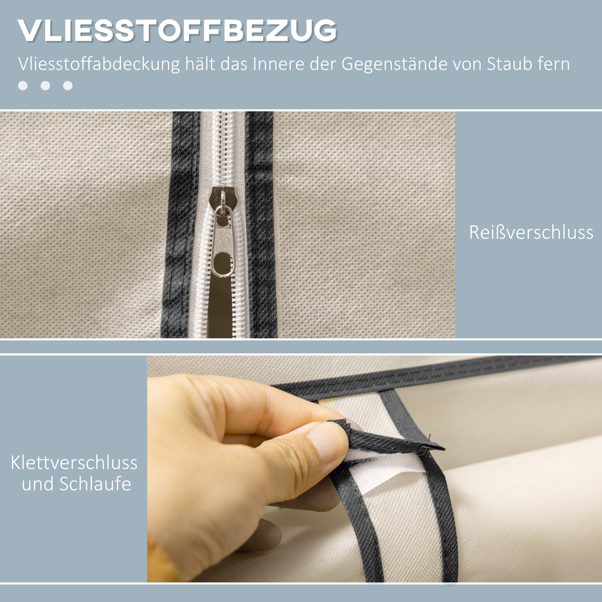 Schrank aus Stoff, Aufbewahrungslösung, 8 Regale, 2 Kleiderstangen, Cremeweiß