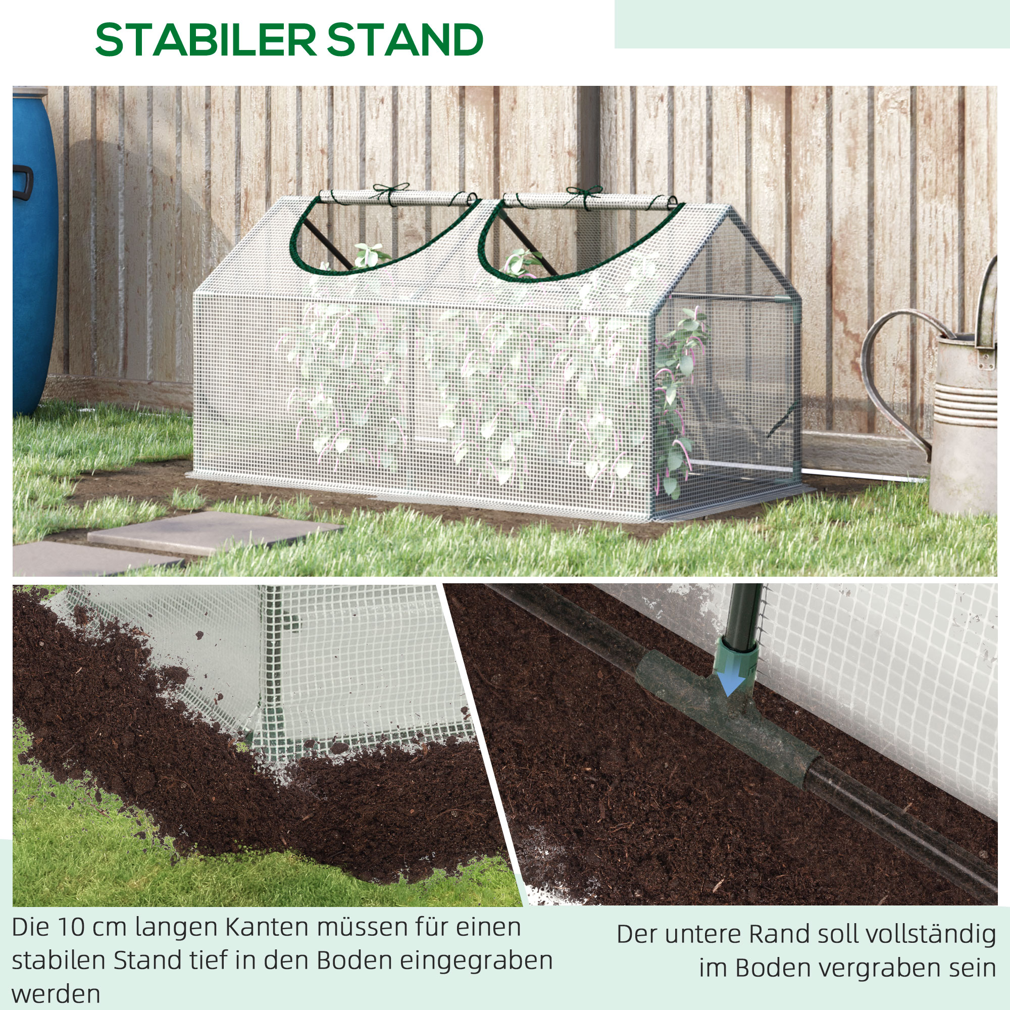 Gewächshaus mit Fernster, PE-Gitterfolie, Foliengewächshaus aus Stahl, Treibhaus für Balkon, Garten, Tomatenhaus 120x60x60cm, Tomatengewächshaus für Gemüse, Blumen, Pflanzen, Weiß