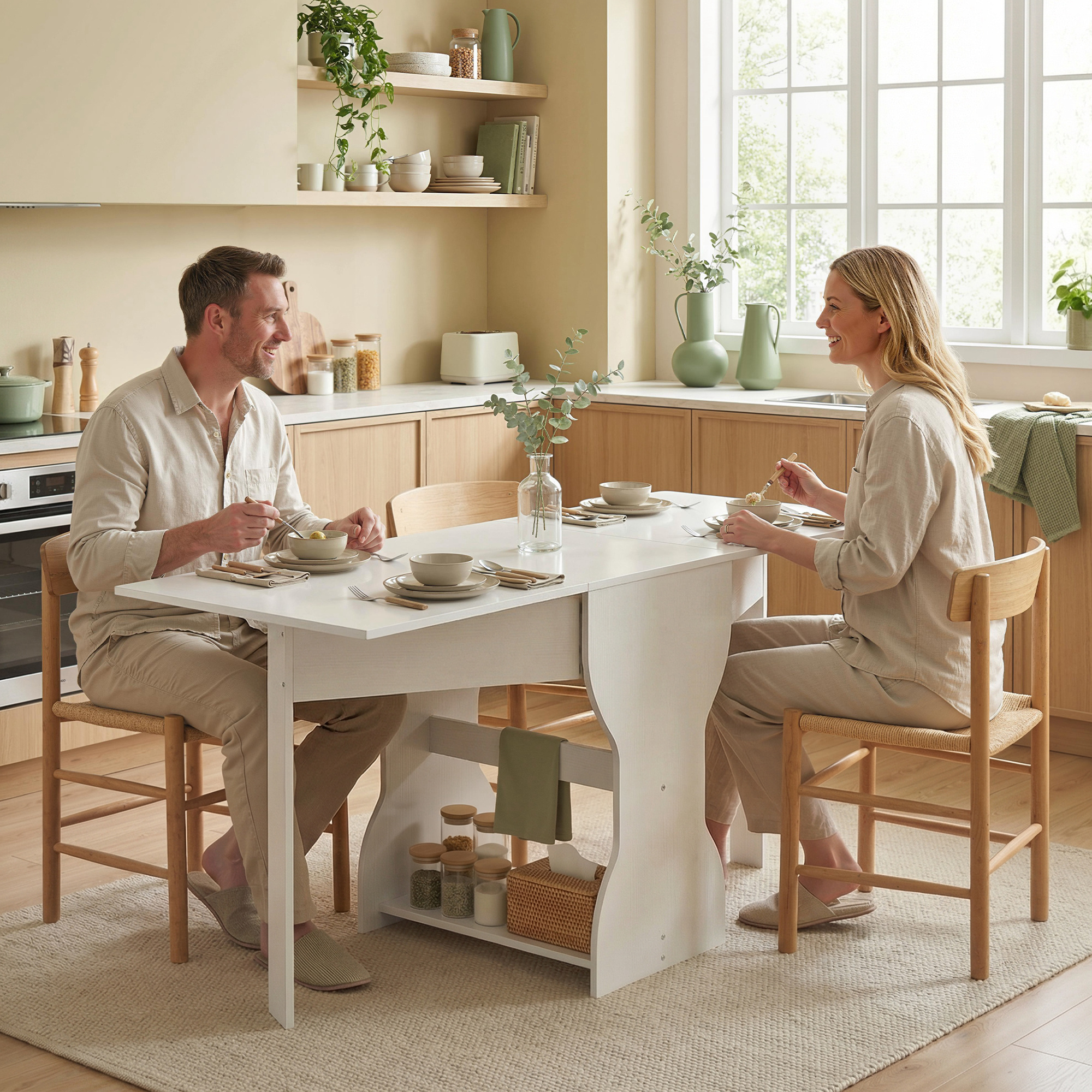 Esstisch Klappbar Küchentisch mit Stauraum für 2-4 Personen Klapptisch für Kleine Räume Esszimmer 160 x 60 x 75 cm Weiß