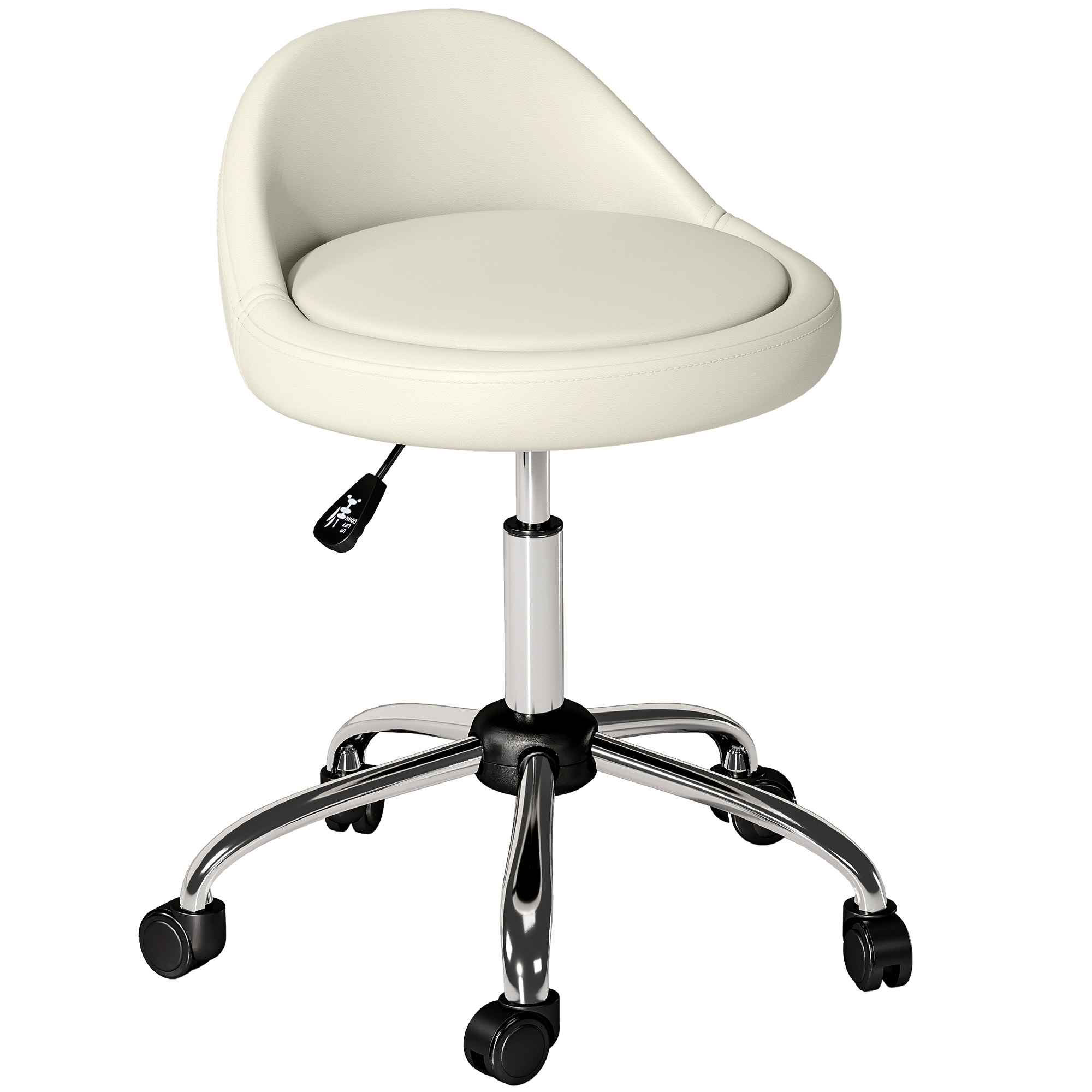 Arbeitshocker Drehhocker Rollhocker, höhenverstellbar, drehbare Sitzfläche, 50cm x 50 cm x 83 cm, Weiß Arbeitshocker Drehhocker Rollhocker, höhenverstellbar, drehbare Sitzfläche, 50cm x 50 cm x 83 cm, Weiß