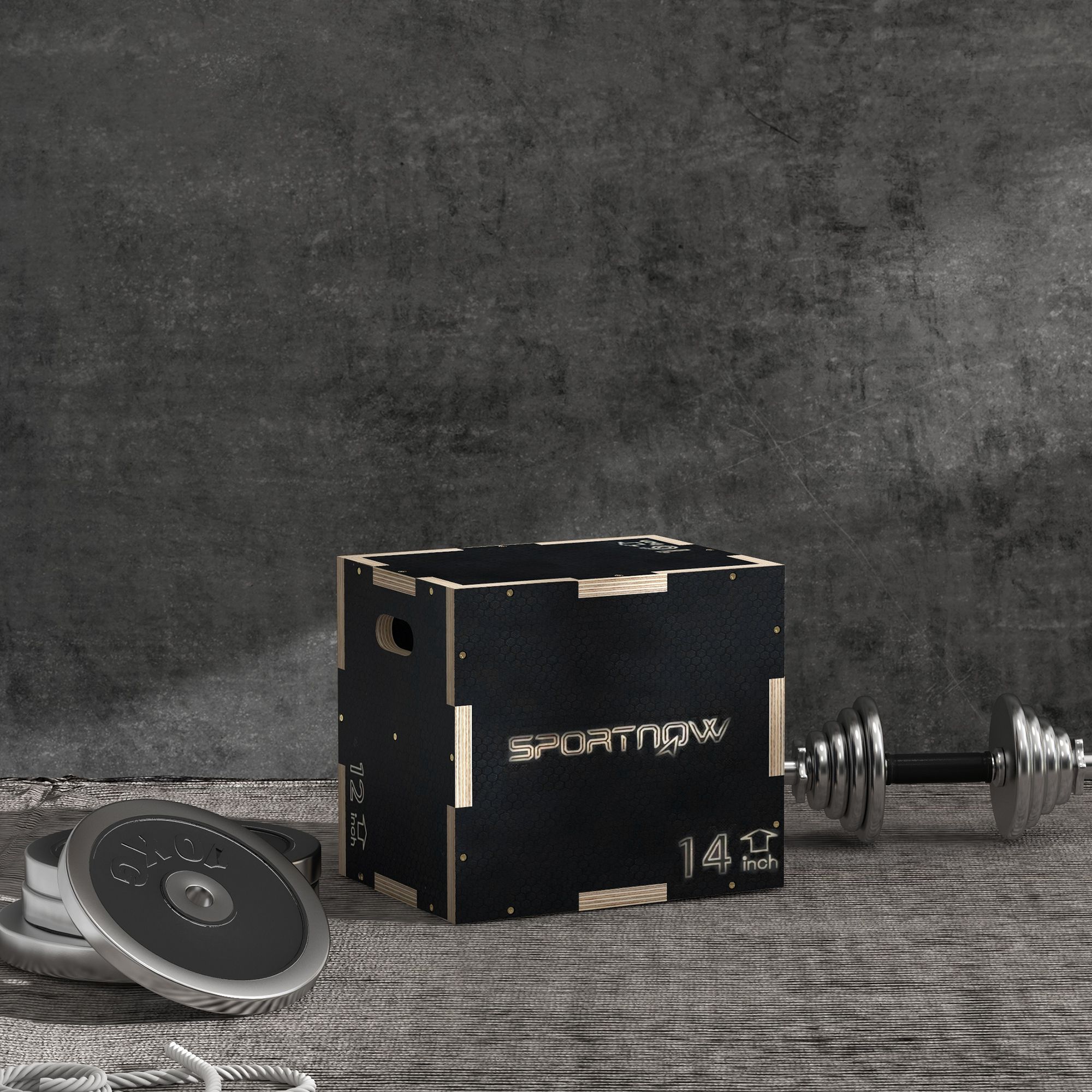 Plyo-Box/Sprungbox, robust, 40,5 x 35,5 x 30,5 cm, Schwarz, Griff 10x3,5 cm, bis 120 kg