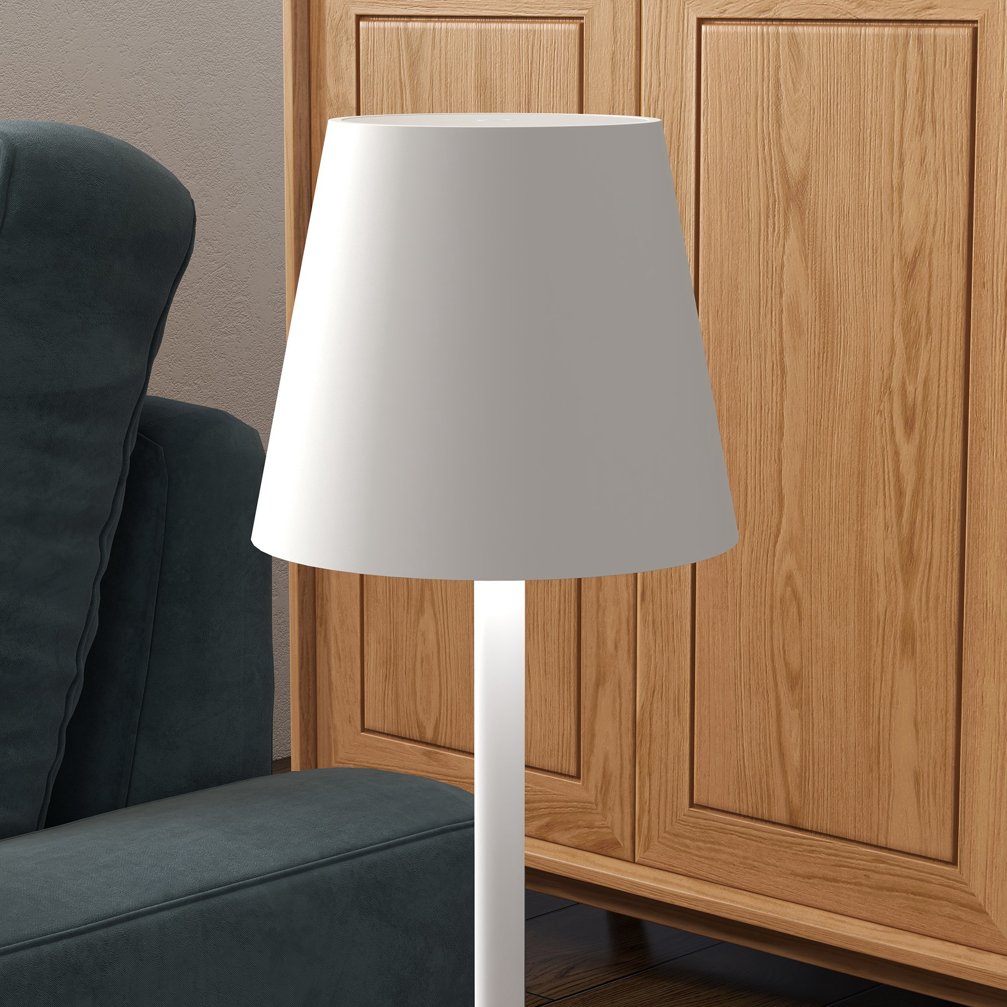 Aufladbare USB-Tischleuchte mit 3 Lichtfarben, Tragbare USB-Nachttischlampe mit Touch-Schalter, Metall, Weiß