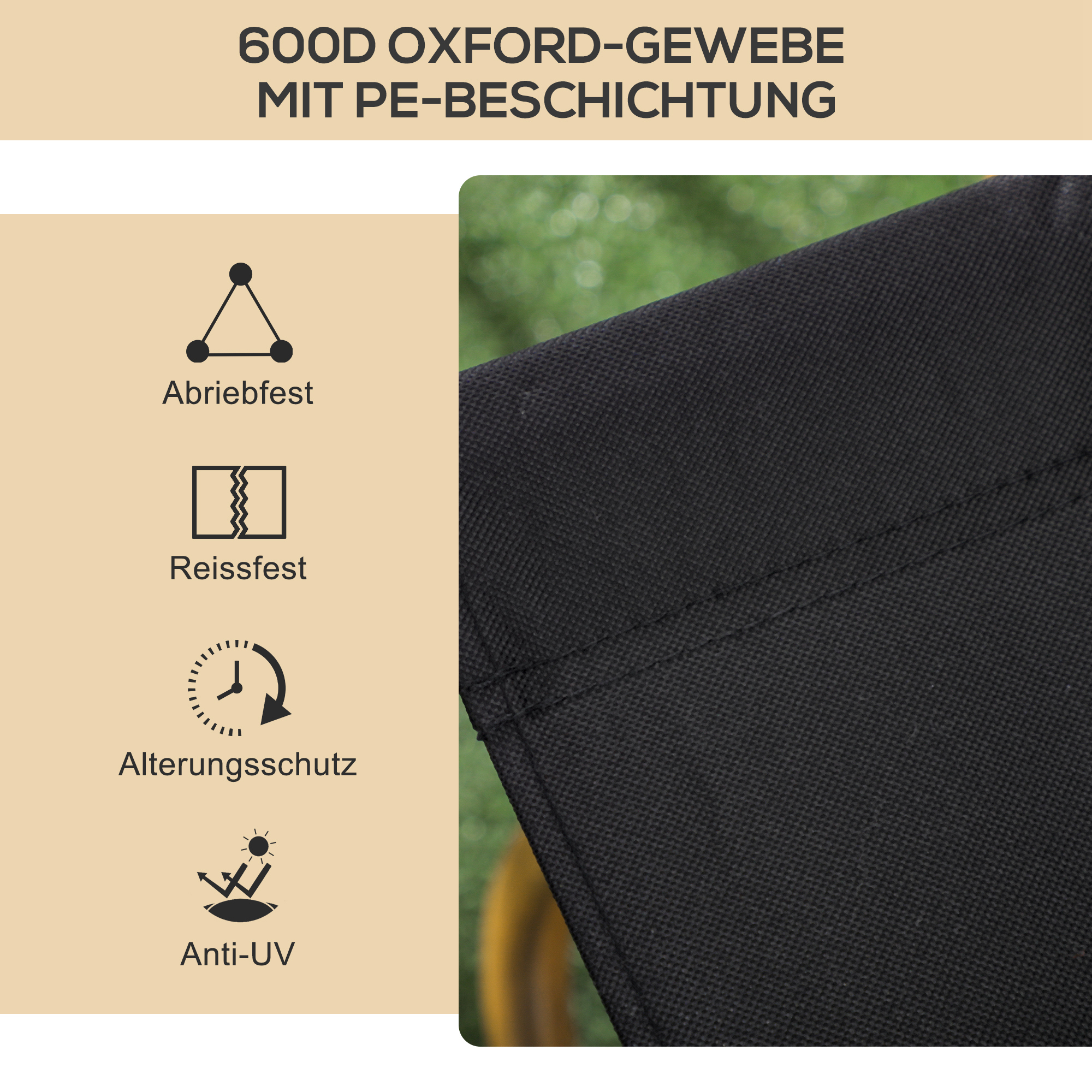 Campingstühle, 2 x Strandstuhl, faltbar, Stahl, Holzoptik, Schwarz