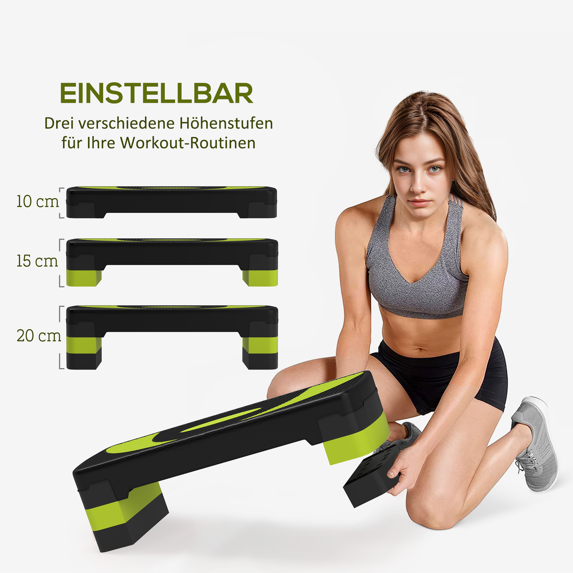 Aerobic-Stepper, höhenverstellbar, für Indoor und Outdoor, Belastbarkeit bis 150 kg, 80 x 31 x 10-20 cm, Grün