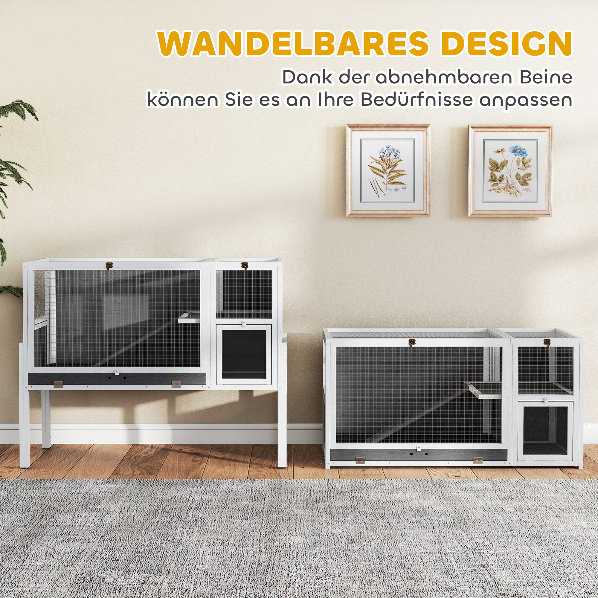 Kleintierstall für Zwerghamster, Kaninchen, Meerschweinchen, mit Zubehör, erhöhtes Design, Holz, Metall, Grau