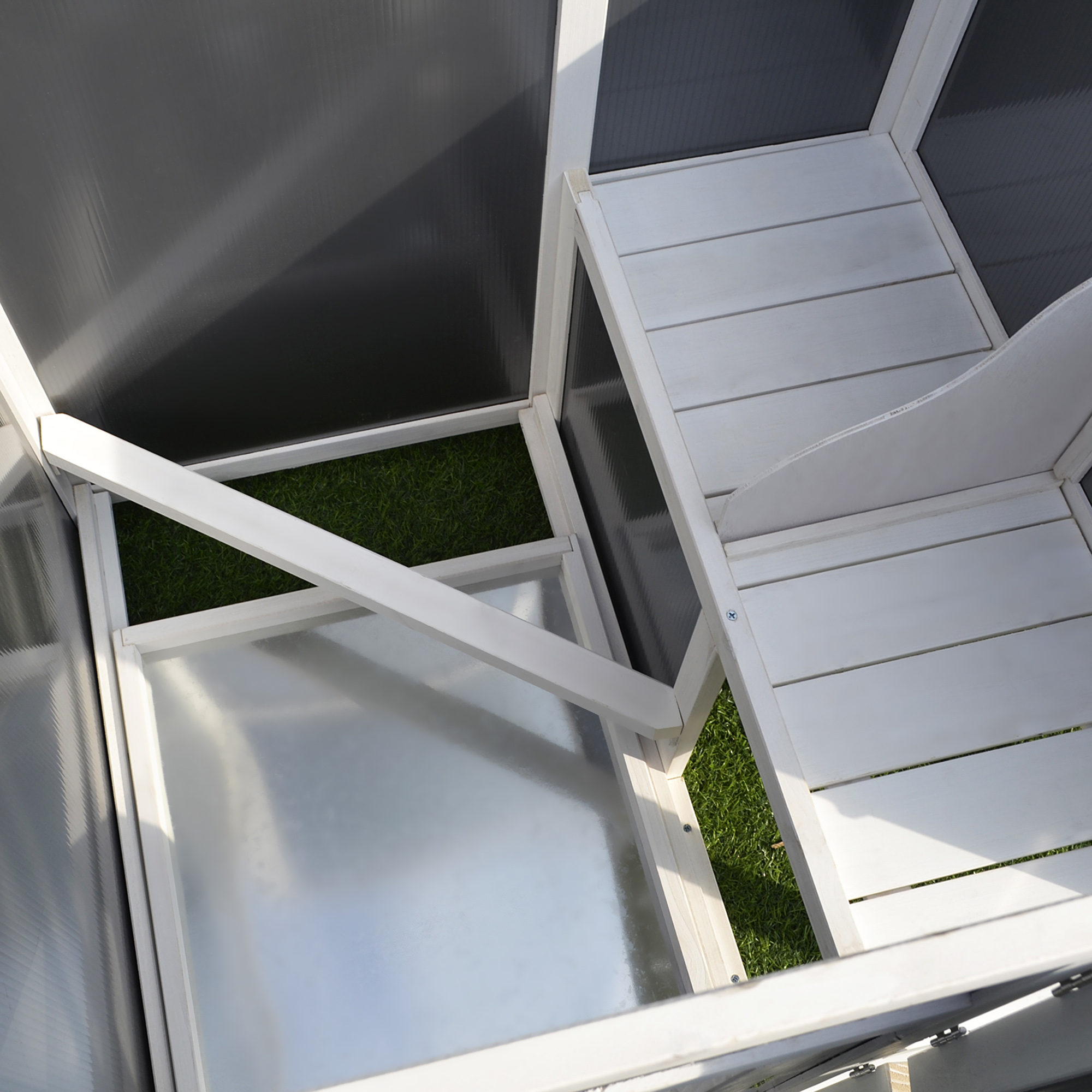 Hühnerstall Hühnerhaus aus Holz 160 x 75 x 80 cm Freilaufgehege mit Tür Nistkasten wasserdicht Dach herausziehbarem Tablett Sitzstange Auslauf Hühnergehege für 1-2 Hühner für Garten Grau+Weiß