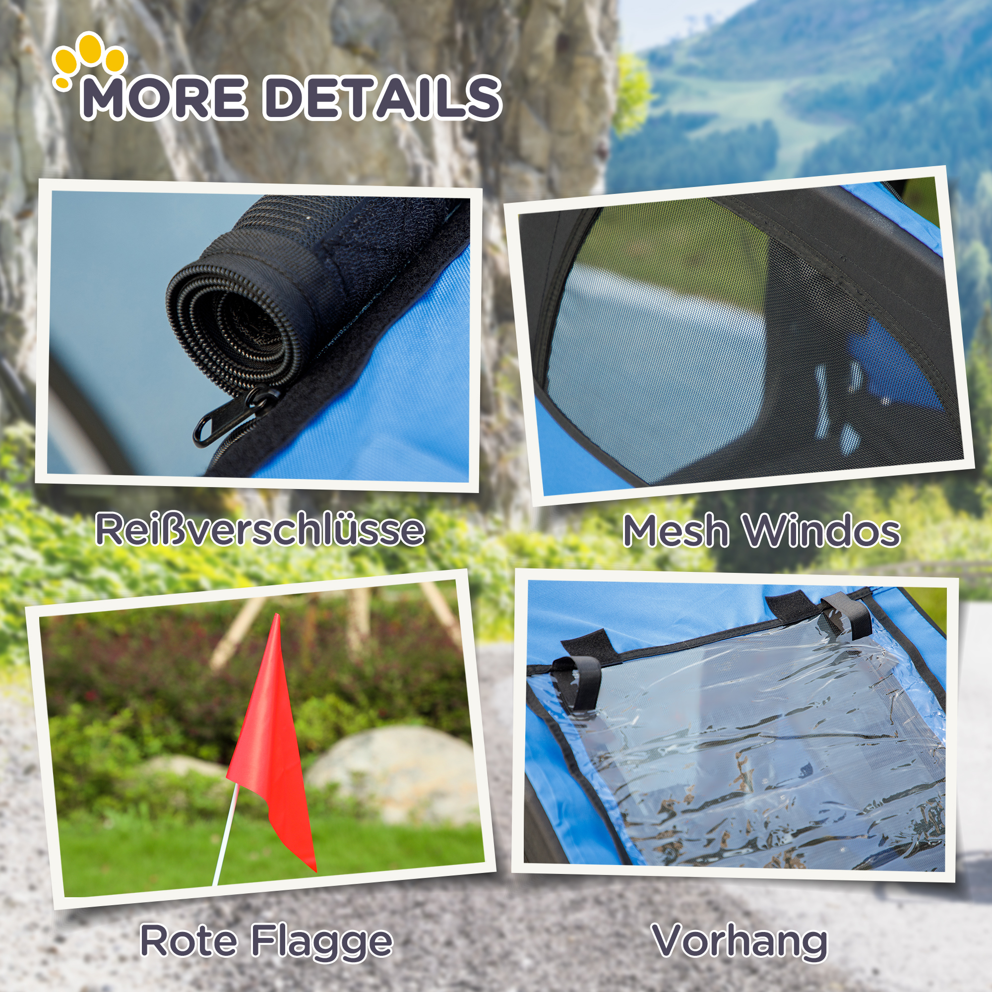 Hundeanhänger, klappbarer Hunde-Fahrradanhänger, wasserbeständig, Oxfordstoff, Stahl, 140 x 71 x 83 cm, Blau