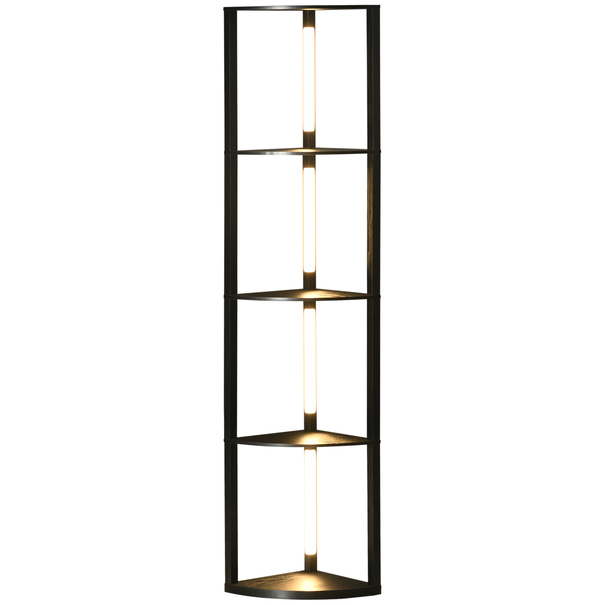 LED Standleuchte, Eckregal, dimmbar, 4 Ablagen, warmweißes Licht, 41x30x164cm, Schwarz LED Standleuchte, Eckregal, dimmbar, 4 Ablagen, warmweißes Licht, 41x30x164cm, Schwarz