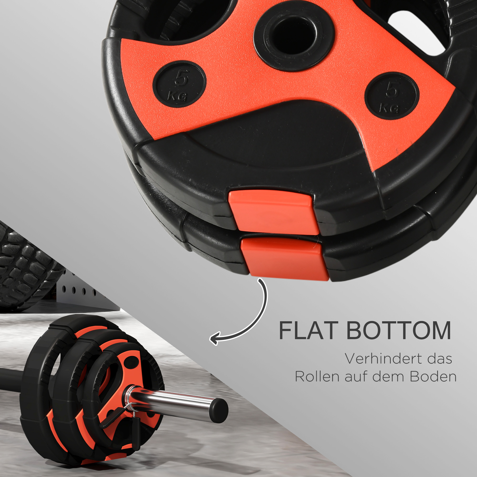 Langhantel-Set 20 kg, inkl. 6 Hantelscheiben, 2 x 5kg, 2 x 2,5kg, 2 x 1,25kg, rutschfeste Stange, schwarz+rot
