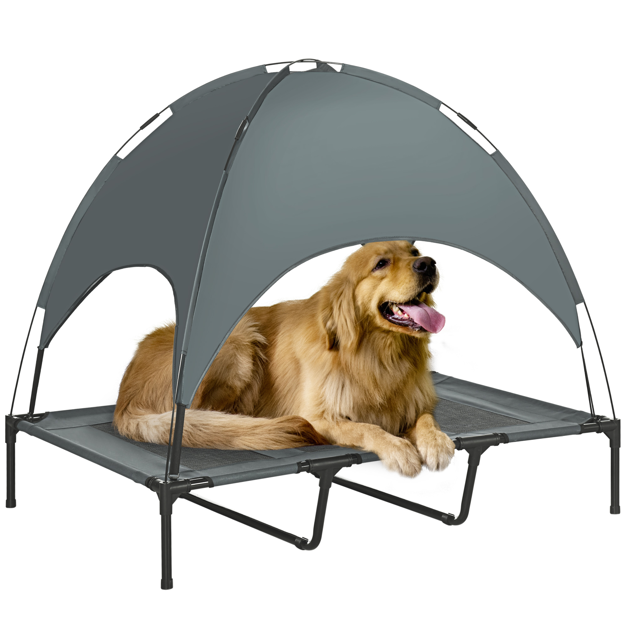 erhöhtes Hundebett mit Baldachin, Haustierbett, Hundeliege outdoor mit Dach, Atmungsaktiv, Taftstoff für Camping Grau 122 x 92 x 108 cm erhöhtes Hundebett mit Baldachin, Haustierbett, Hundeliege outdoor mit Dach, Atmungsaktiv, Taftstoff für Camping Grau 122 x 92 x 108 cm