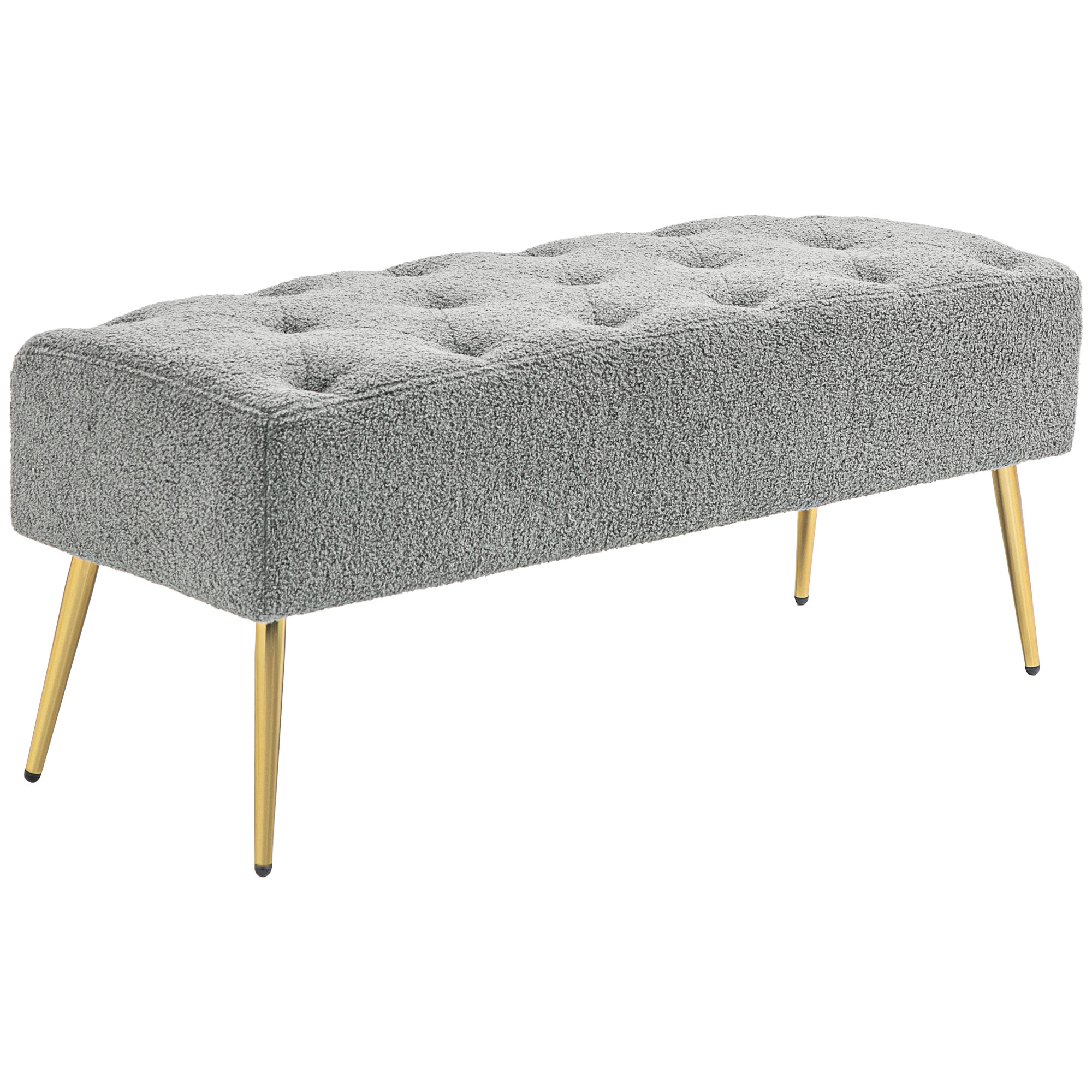 Bettbank, Sitzbank, weicher Bezug in Lammwoll-Optik, bis 120 kg, vergoldete Stahlbeine, 112x41x46cm, Grau Bettbank, Sitzbank, weicher Bezug in Lammwoll-Optik, bis 120 kg, vergoldete Stahlbeine, 112x41x46cm, Grau