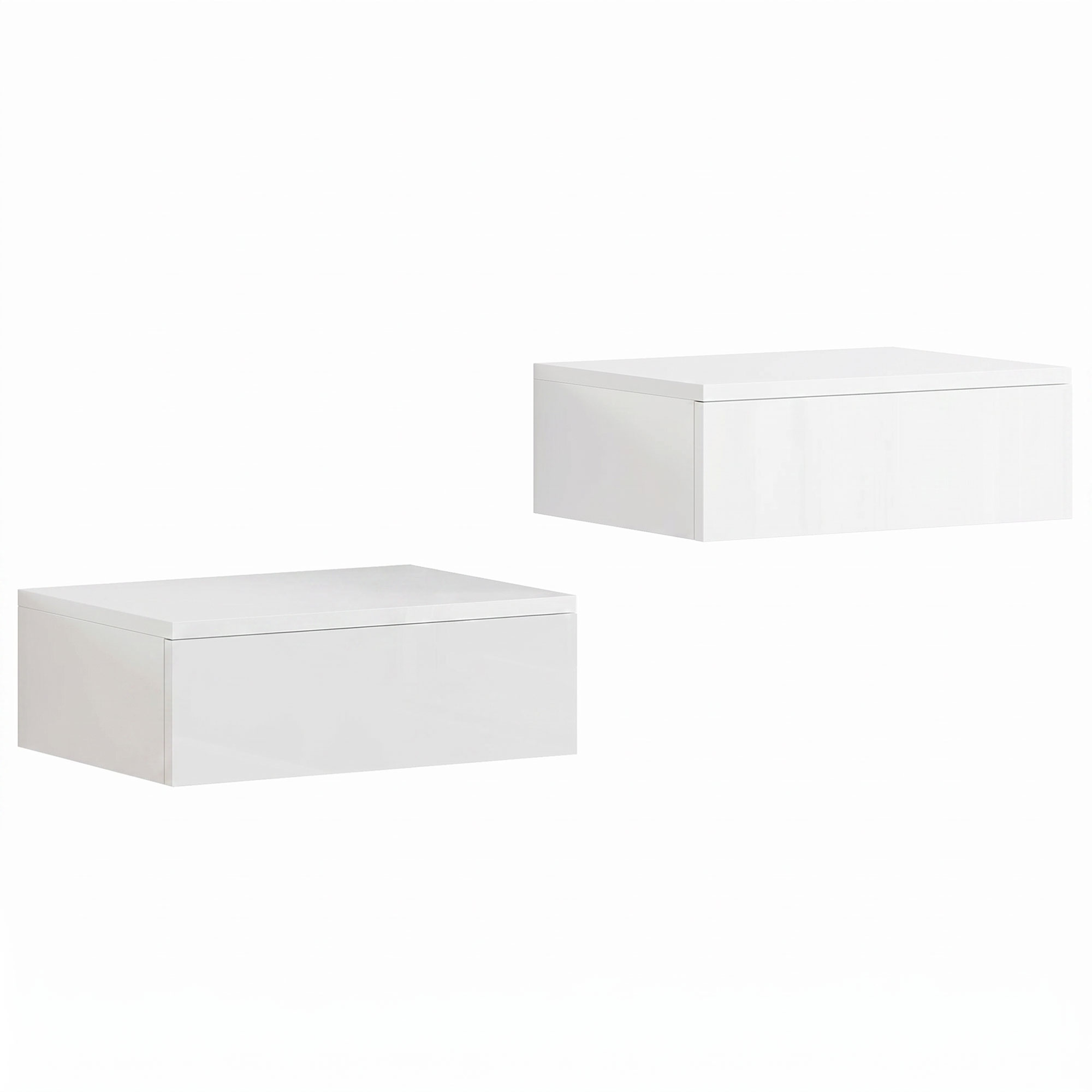 2er-Set Nachttische, wandmontiertes Design, Schublade, für Schlafzimmer, Spanplatte, Weiß