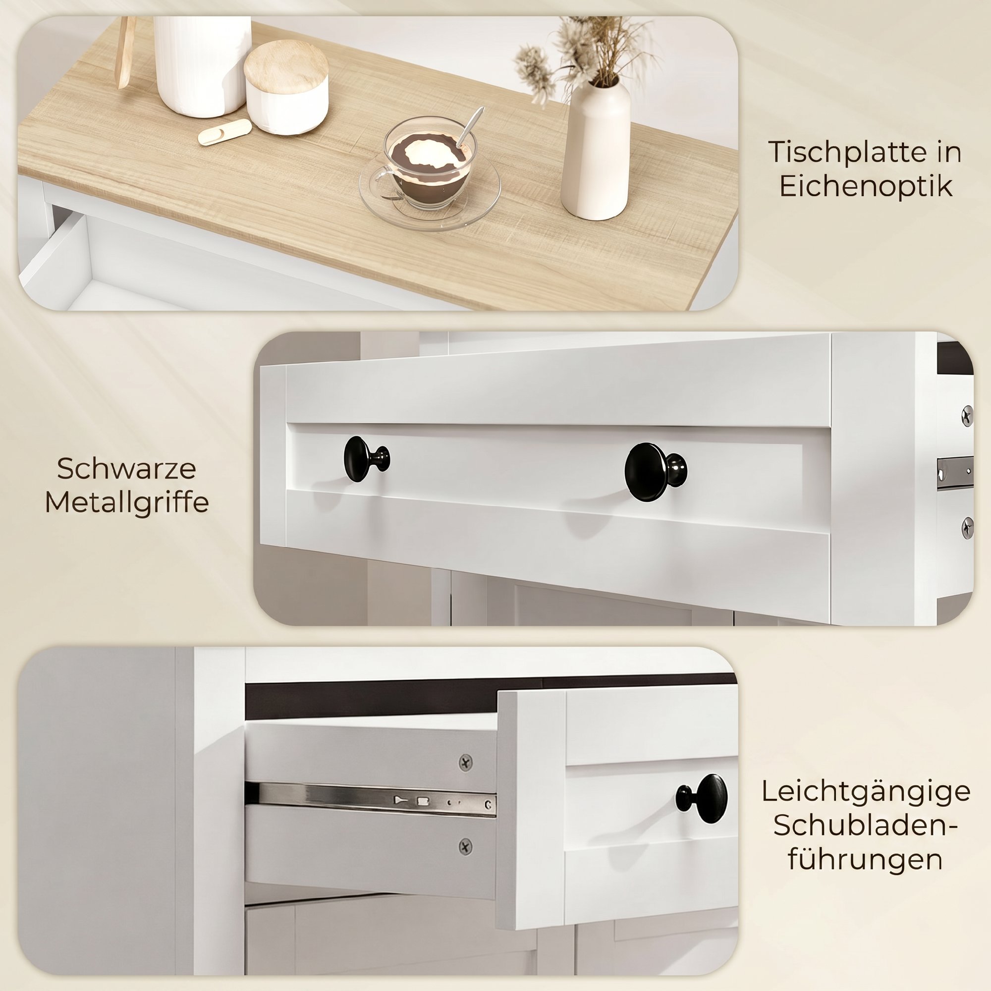 Sideboard Küchenschrank mit Schublade, Doppeltür, Verstellbarer Einlegeboden, für Wohnzimmer, 78,5 x 35 x 80 cm Weiß