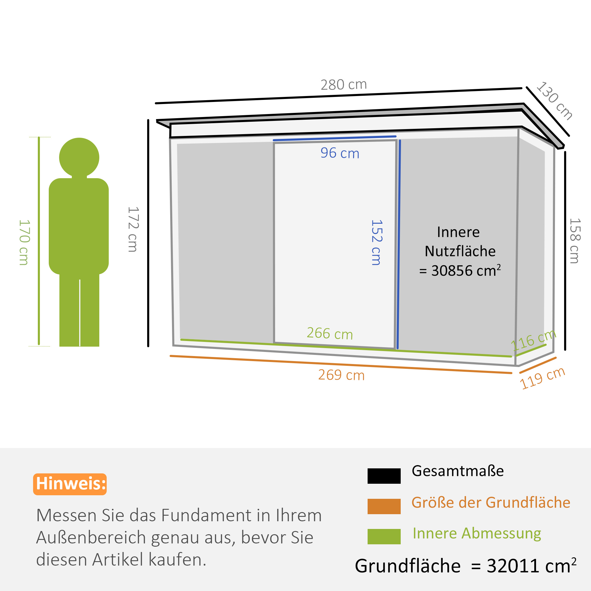 Gerätehaus, Gartenhaus, Geräteschuppen mit Schiebetür, Lüftungsfenster, Pultdach, Outdoor, Stahl, Dunkelgrau, 280 x 130 x 172 cm