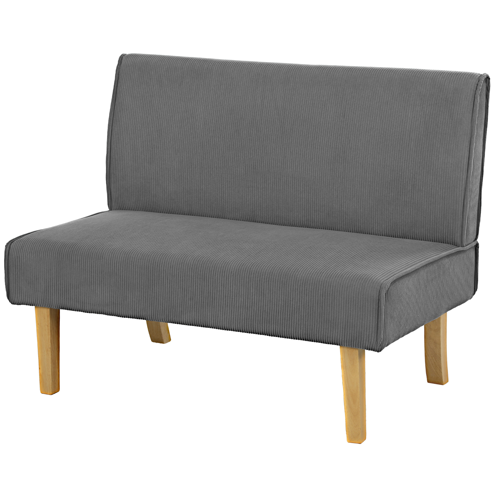 Zweisitzer-Sofa mit Cord-Bezug, dicker Polsterung und soliden Holzbeinen für Wohnzimmer, Schlafzimmer, Büro, Grau
