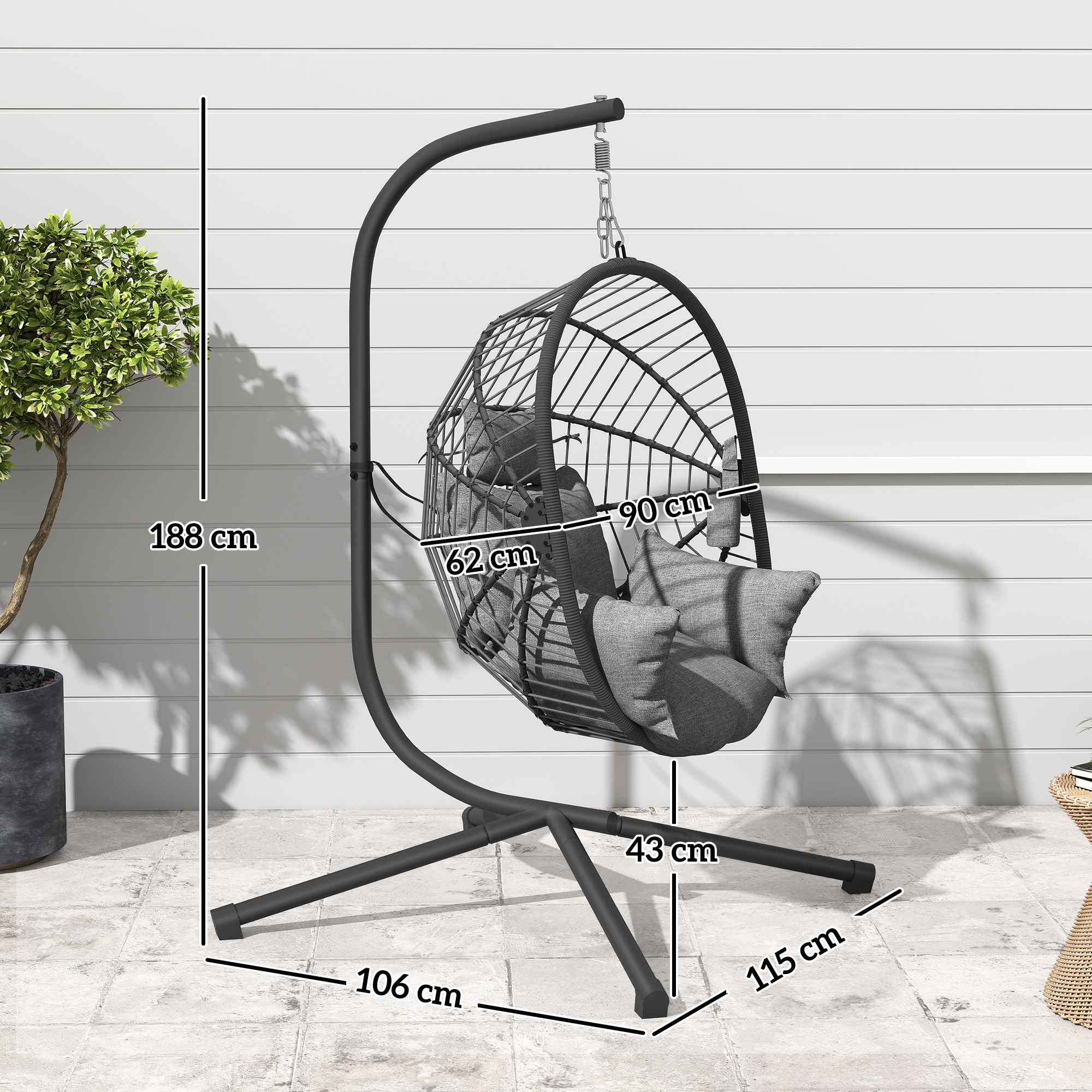 Outdoor Hängesessel Hängesessel, inkl. Polster, Egg-Chair, 120 cm x 106 cm x 188 cm,  Grau
