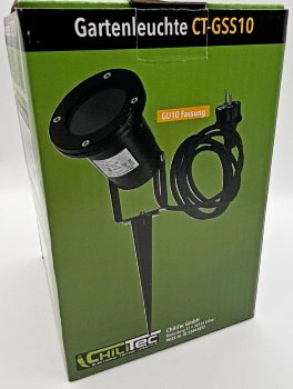 Gartenleuchte "CT-GS10", schwarz, 230V, 1,5m Kabel+Erdspieß, GU10 Fassung