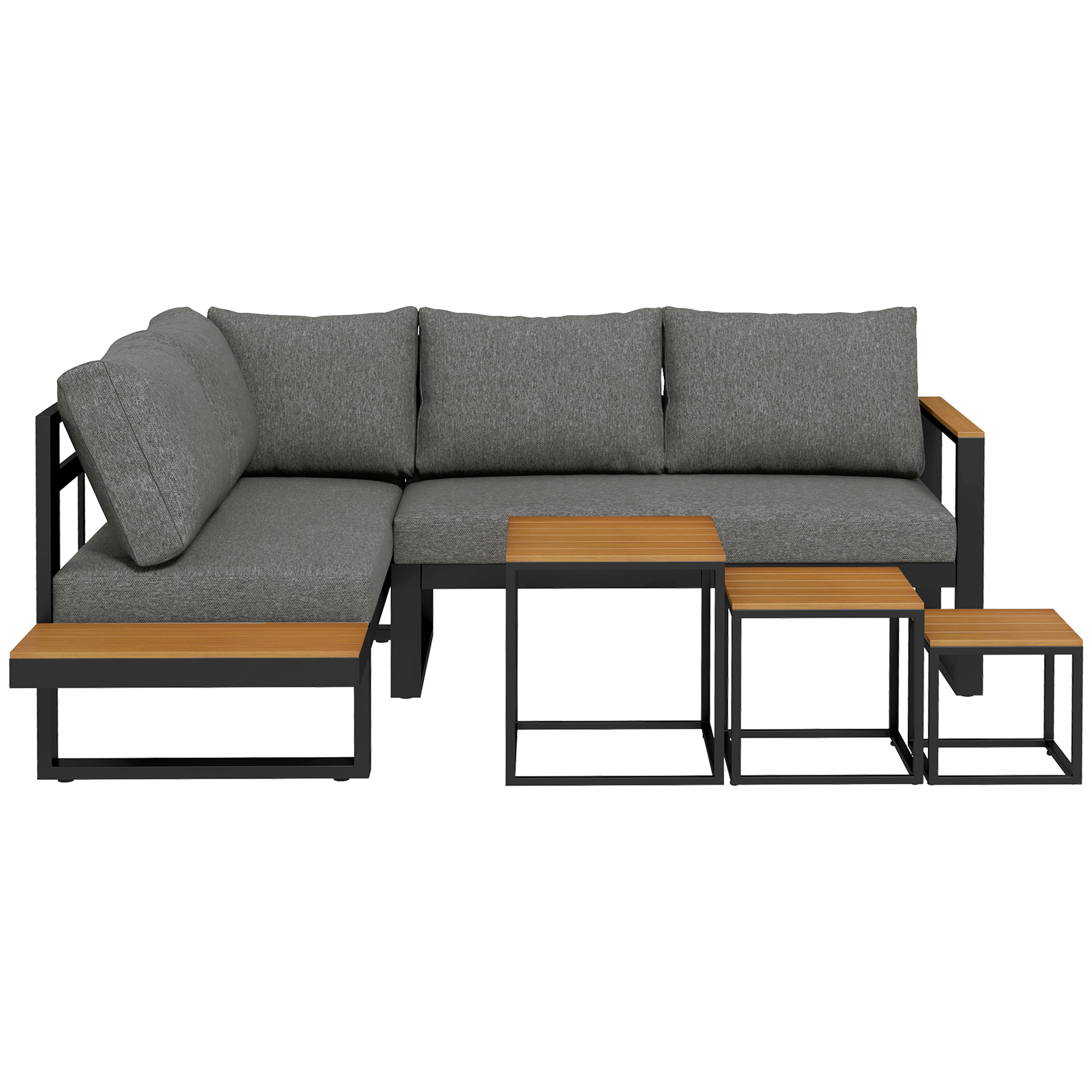 Outdoorsitzgruppe 5-teiliges Loungemöbelsicht Gartenmöbelset, 148 cm x 61 cm x 71,5 cm, Grau + Natur