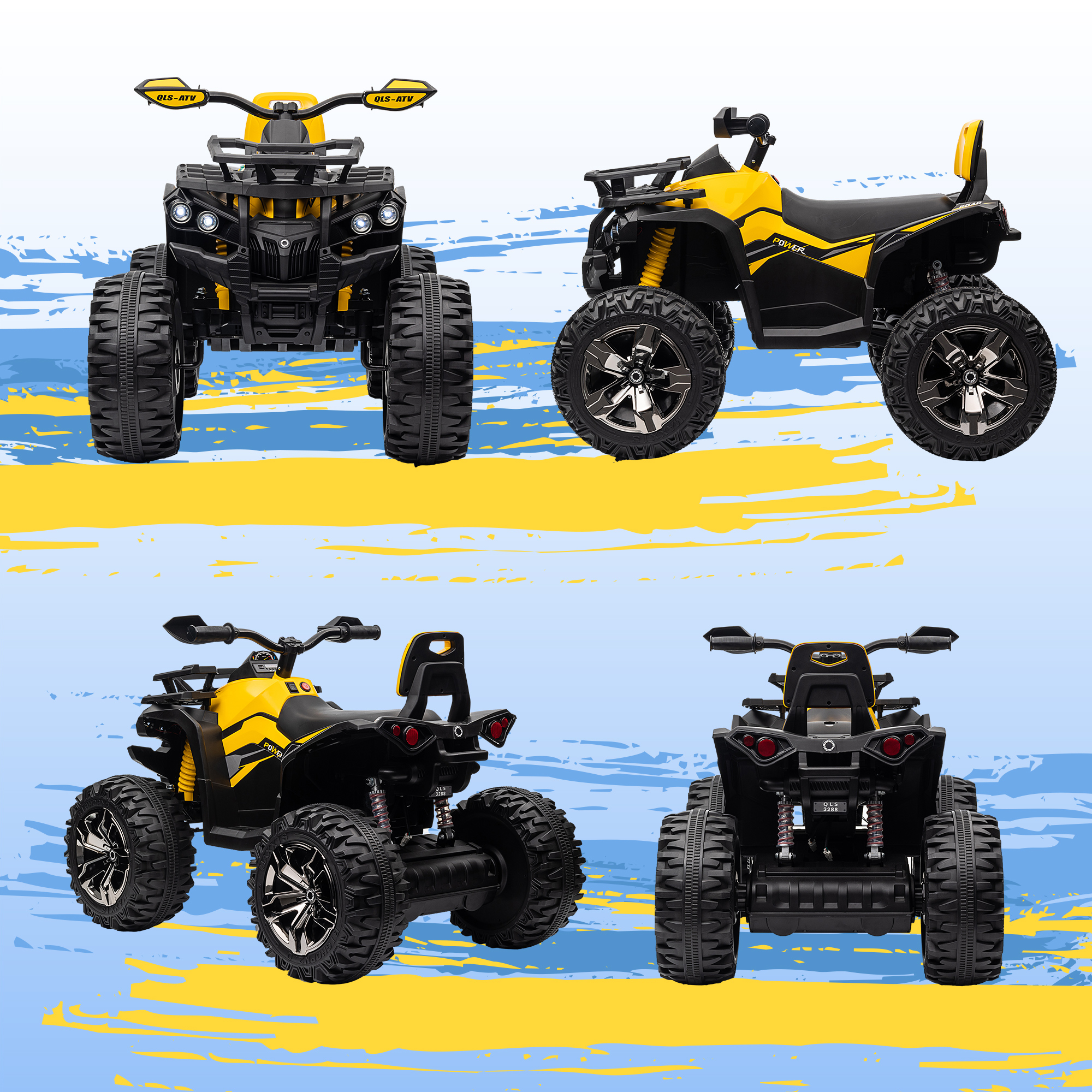 Elektro-Kinderquad, 3-8 km/h, 45 Min. Betriebszeit, LED-Scheinwerfer, Musikplayer mit USB, für Kinder 3 bis 5 Jahre
