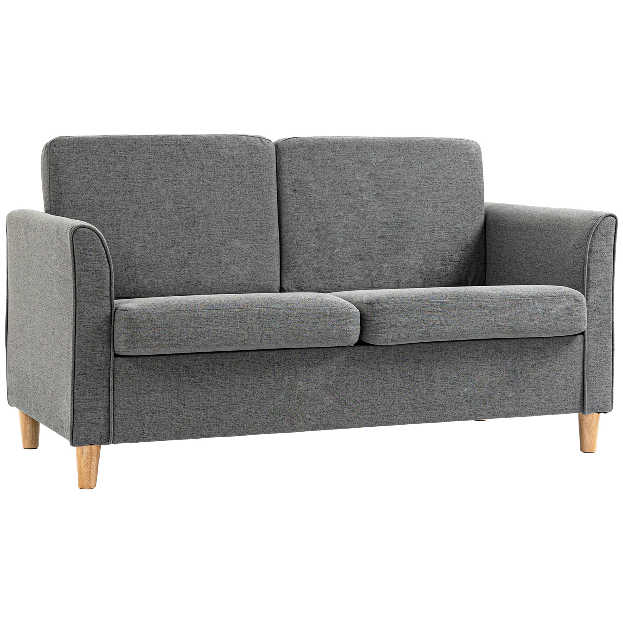 2 Sitzer Sofa, Couch mit Holzbeine, Leinenoptik, Gepolsterter Polstersofa, Doppelsofa im Modern-Stil für Wohnzimmer, Schlafzimmer, Grau