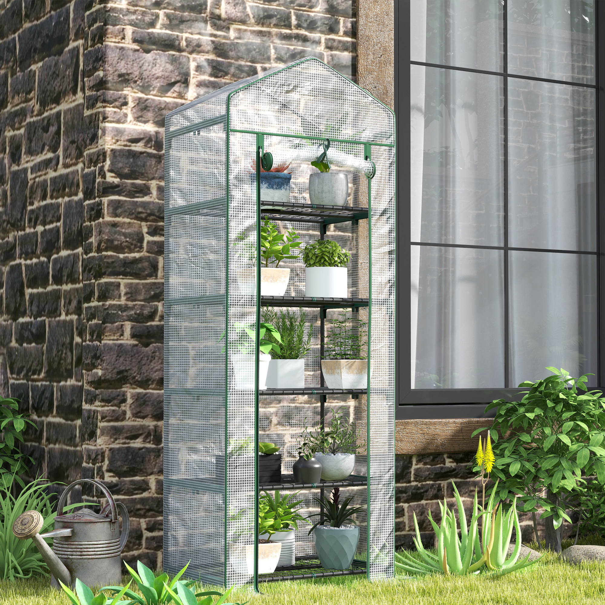 Mini-Gewächshaus für Blumen oder Gemüse, Stahl, Kunststoff, 69L x 49B x 193H cm, Weiß