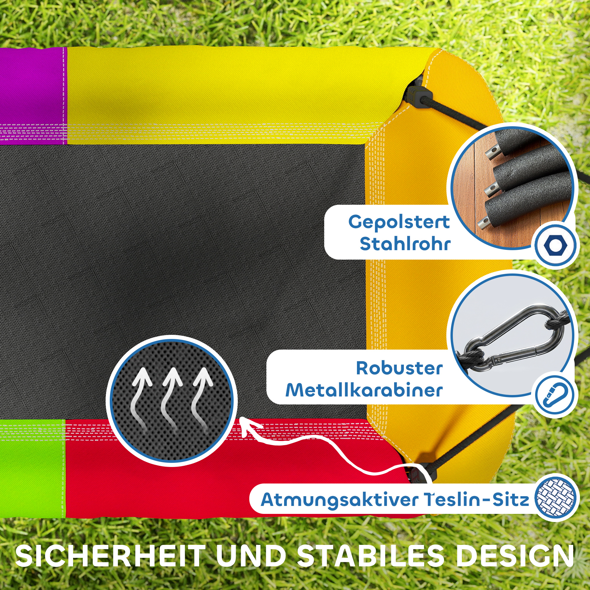 Nestschaukel höhenverstellbar Hängeschaukel bis zu 300kg mit verstellbarer Seile für 3-8 Jahre 148x77x180 cm Mehrfarbig