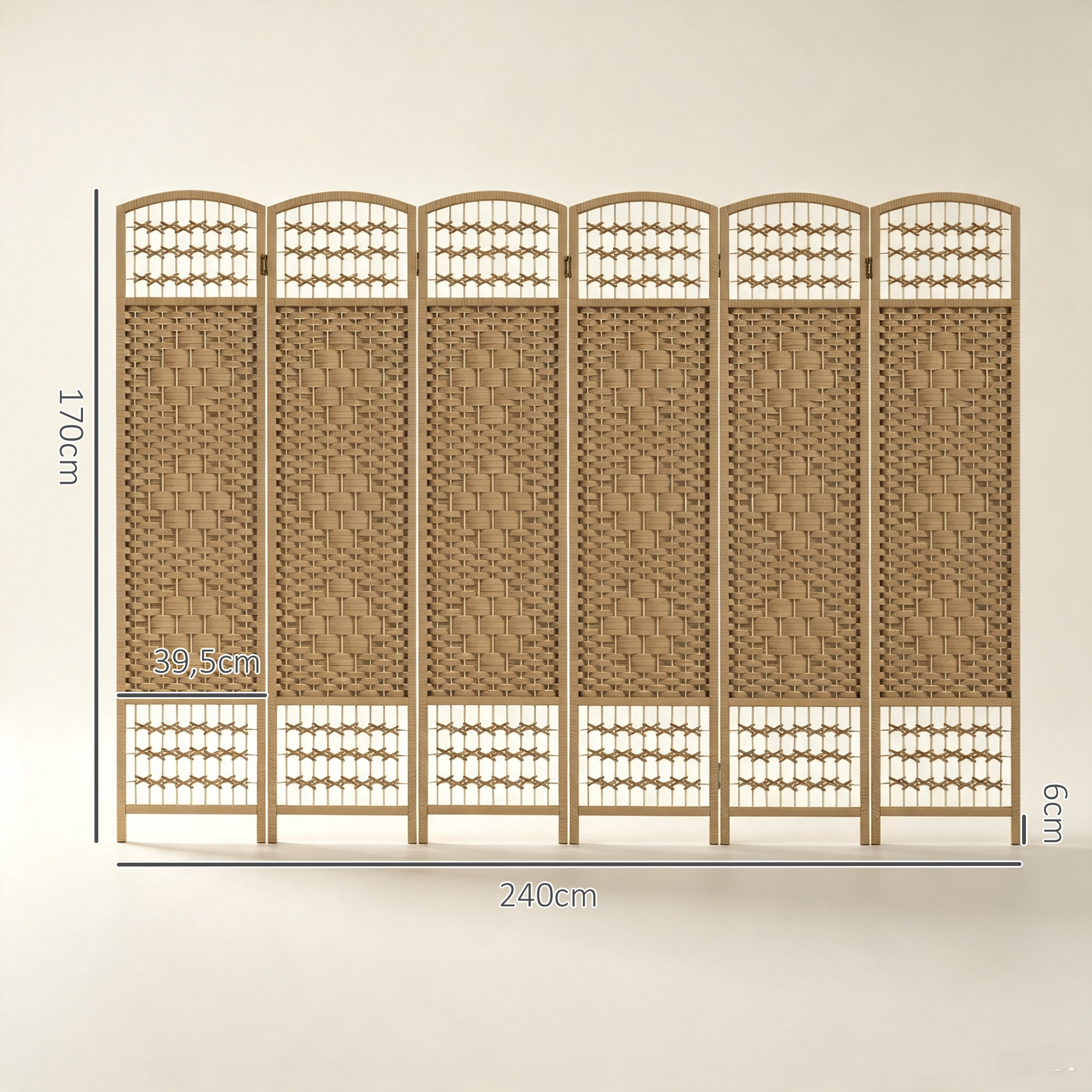 Paravent 6-teilig 240 x 170 cm Faltbar Raumteiler Trennwand aus Wellenfaser Trennwand für Wohnzimmer