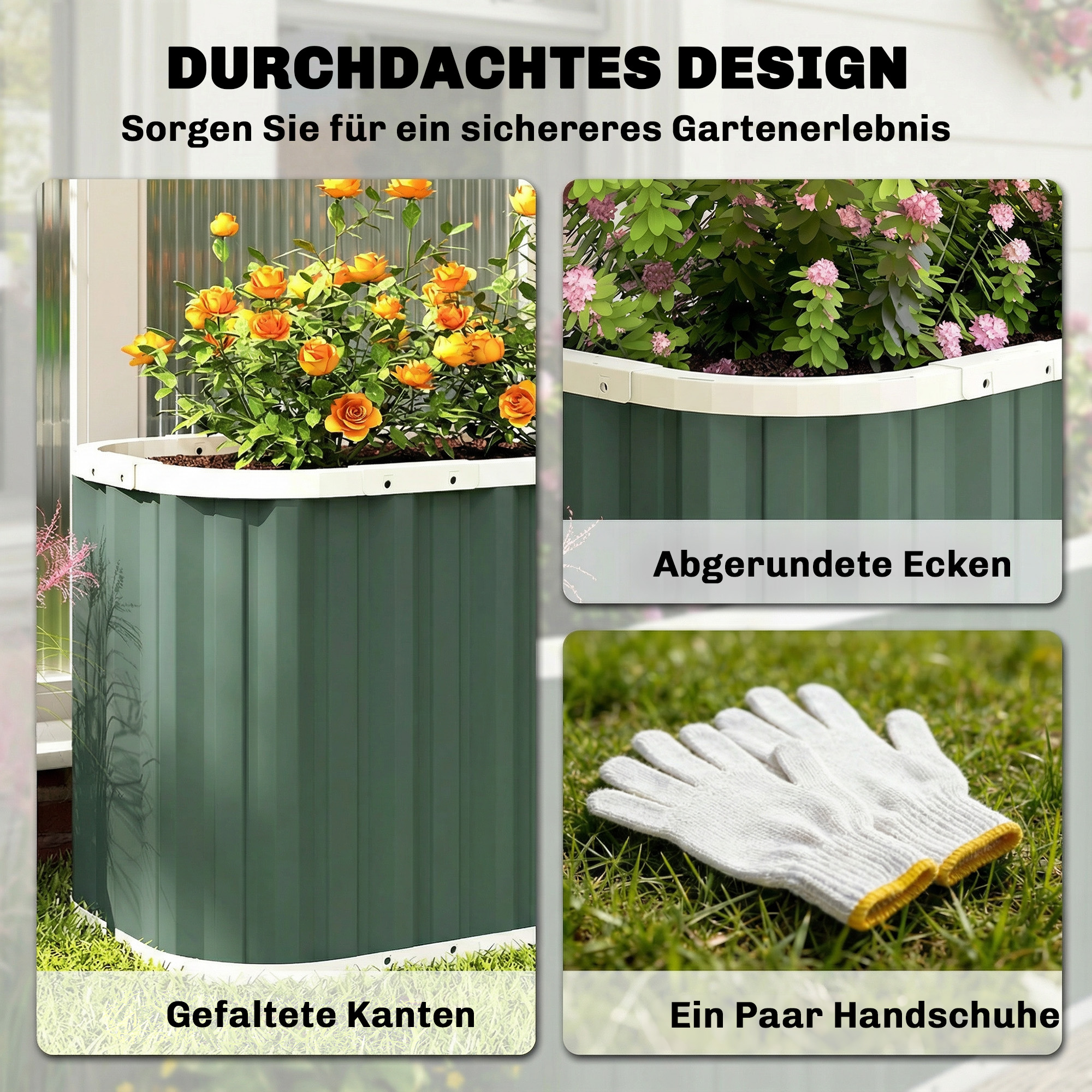 Hochbeet Metall 136 x 53 x 61 cm Tief Gartenbeet mit Schutzkanten Pflanzenetiketten Handschuhe Offenem Boden