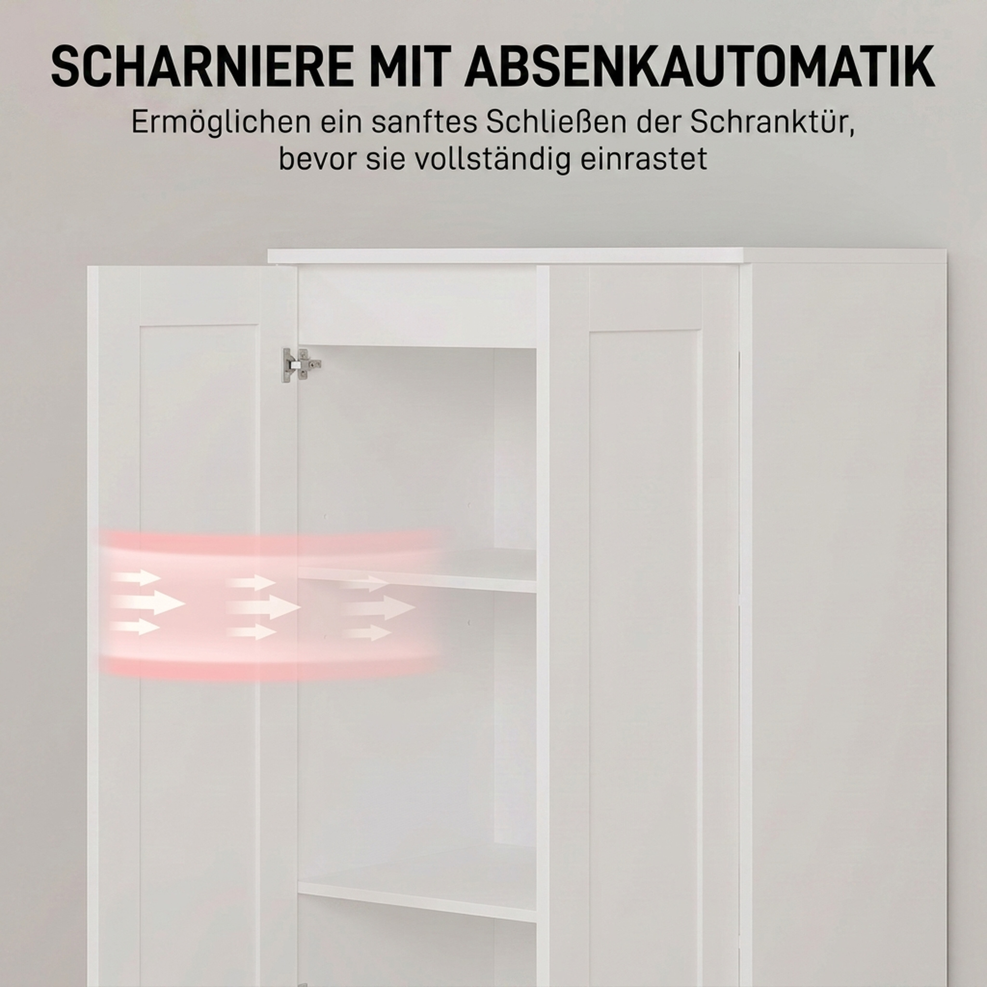 Vorratsschrank 175 cm mit Stauraum, Küchenschrank mit Soft-Close-Türen und verstellbaren Einlegeböden, Weiß