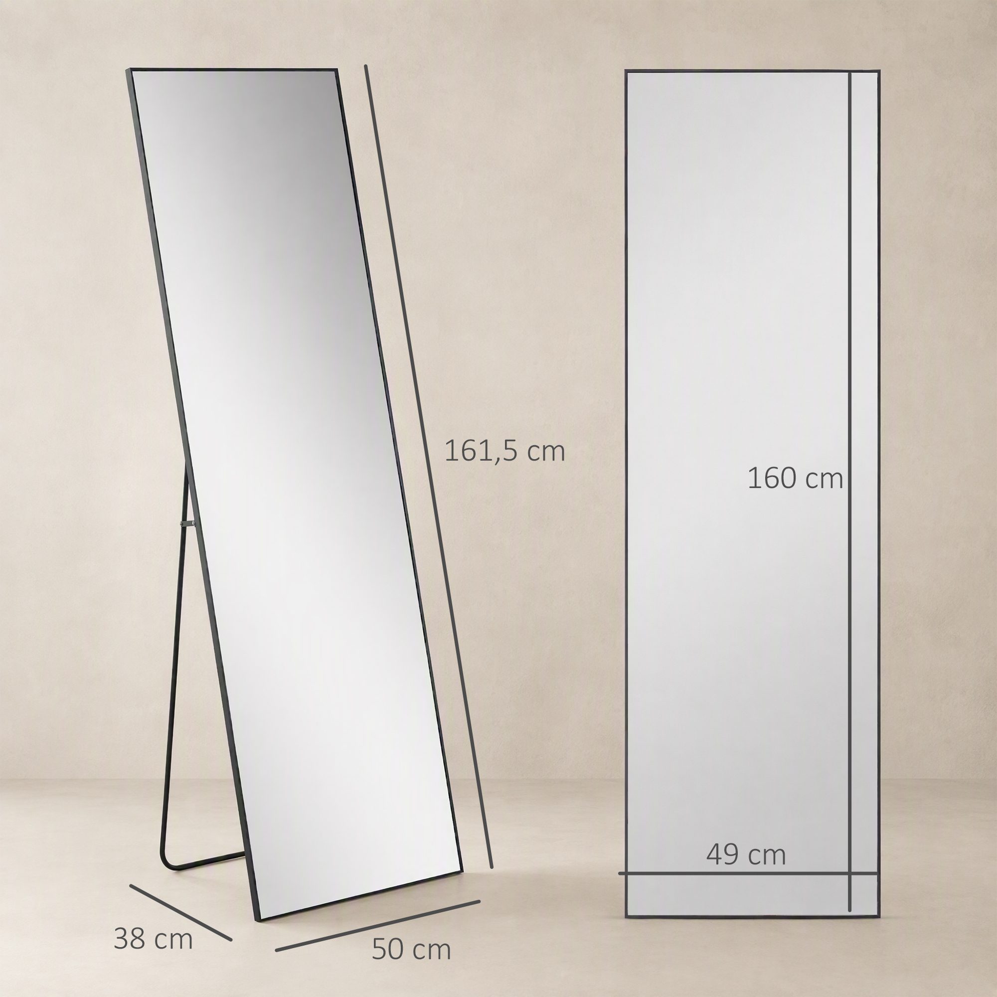 großer Standspiegel, Wandspiegel, Ganzkörperspiegel, 161,5 cm, Silber