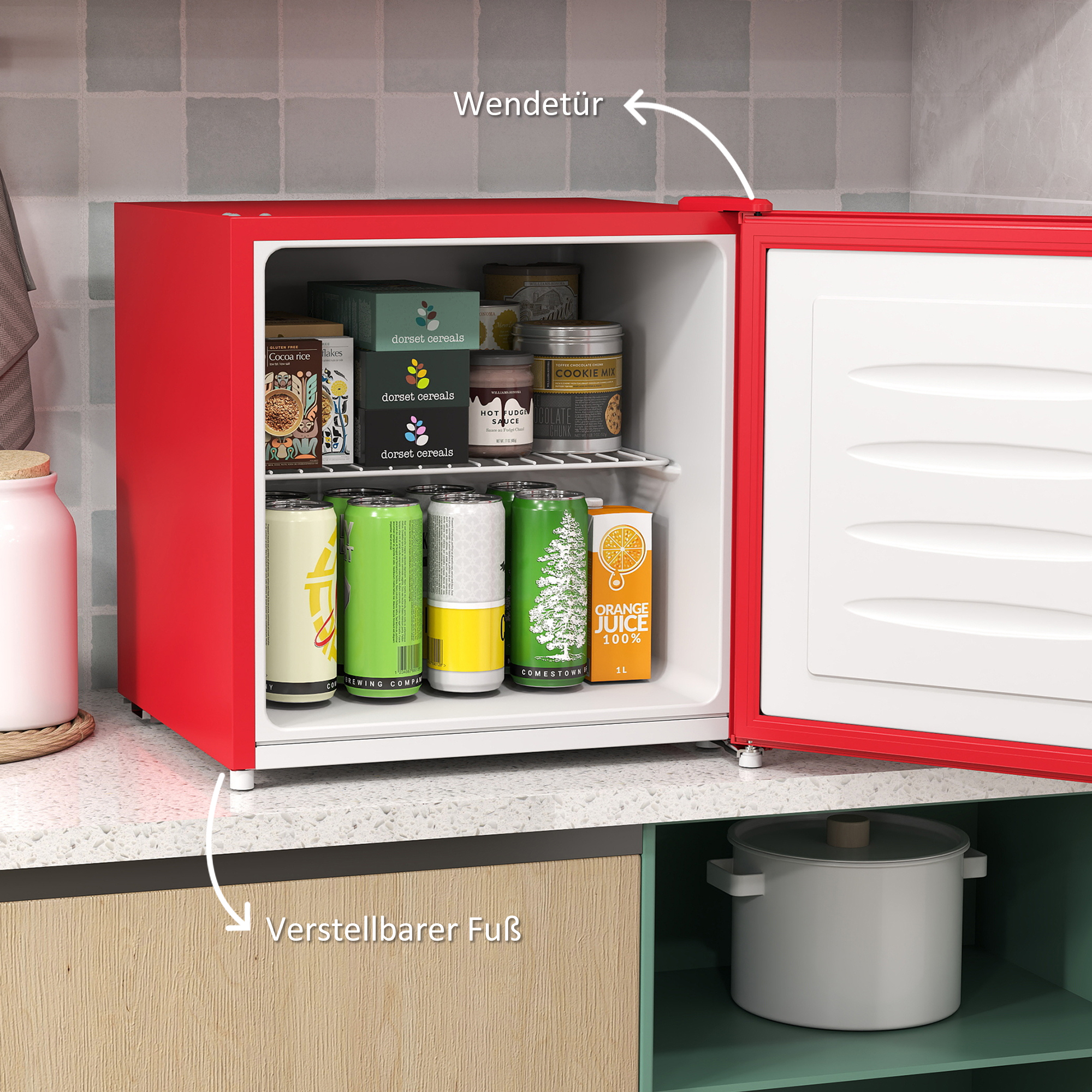 Tischgefrierschrank mit 35 Liter Kapazität, kleiner Gefrierschrank mit umkehrbarer Tür, Rot