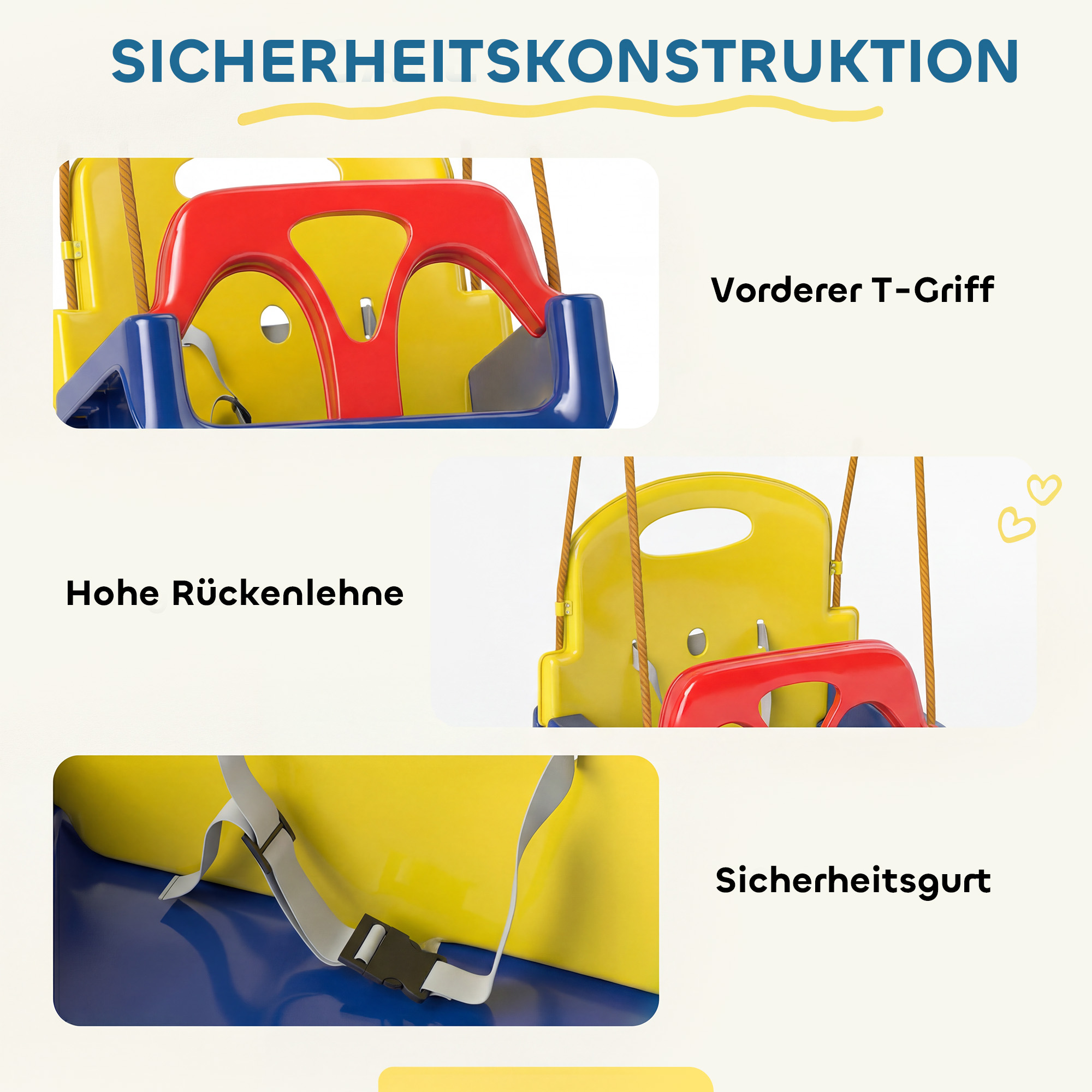 Babyschaukel 3 in 1 verstellbar Kinderschaukel mit Rückenlehne, Anschnallgurt, für Kinder von 9-36 Monaten, Dunkelblau