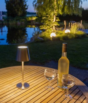 LED Akku-Tischleuchte "Foco Tenda", 2900K, IP44, Touchschalter, 30cm