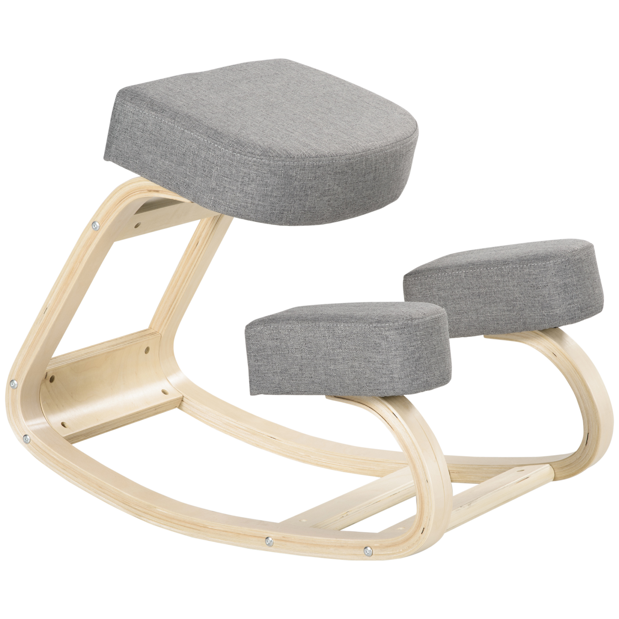 Kniestuhl, ergonomischer Sitzhocker, Polsterhocker für gesunde Sitzhaltung, Birkenholz, 120 kg belastbar, Grau