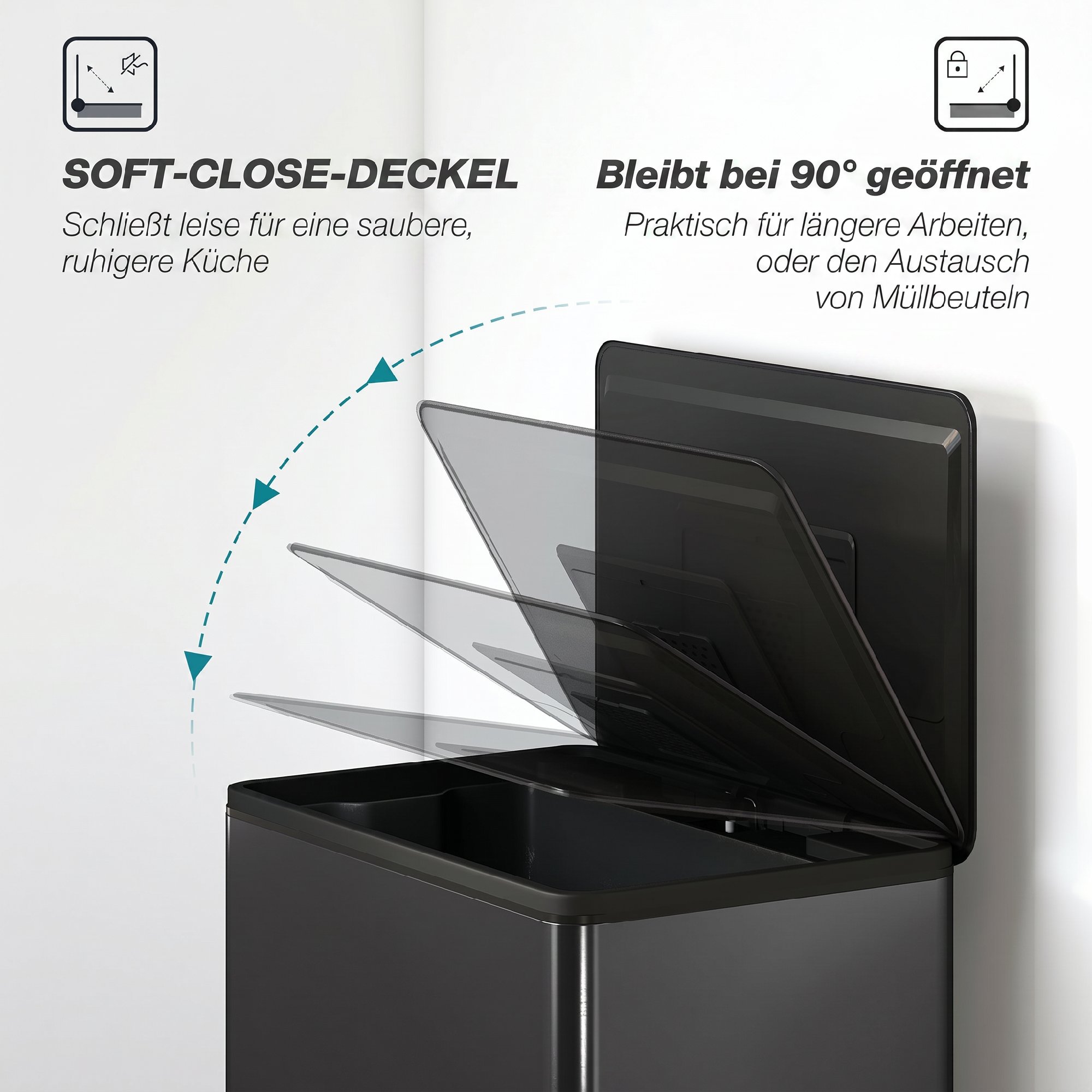 Mülleimer Küche 45 Liter Treteimer Küchenmülleimer mit Soft-Close-Deckel, Herausnehmbarem Innenbehälter