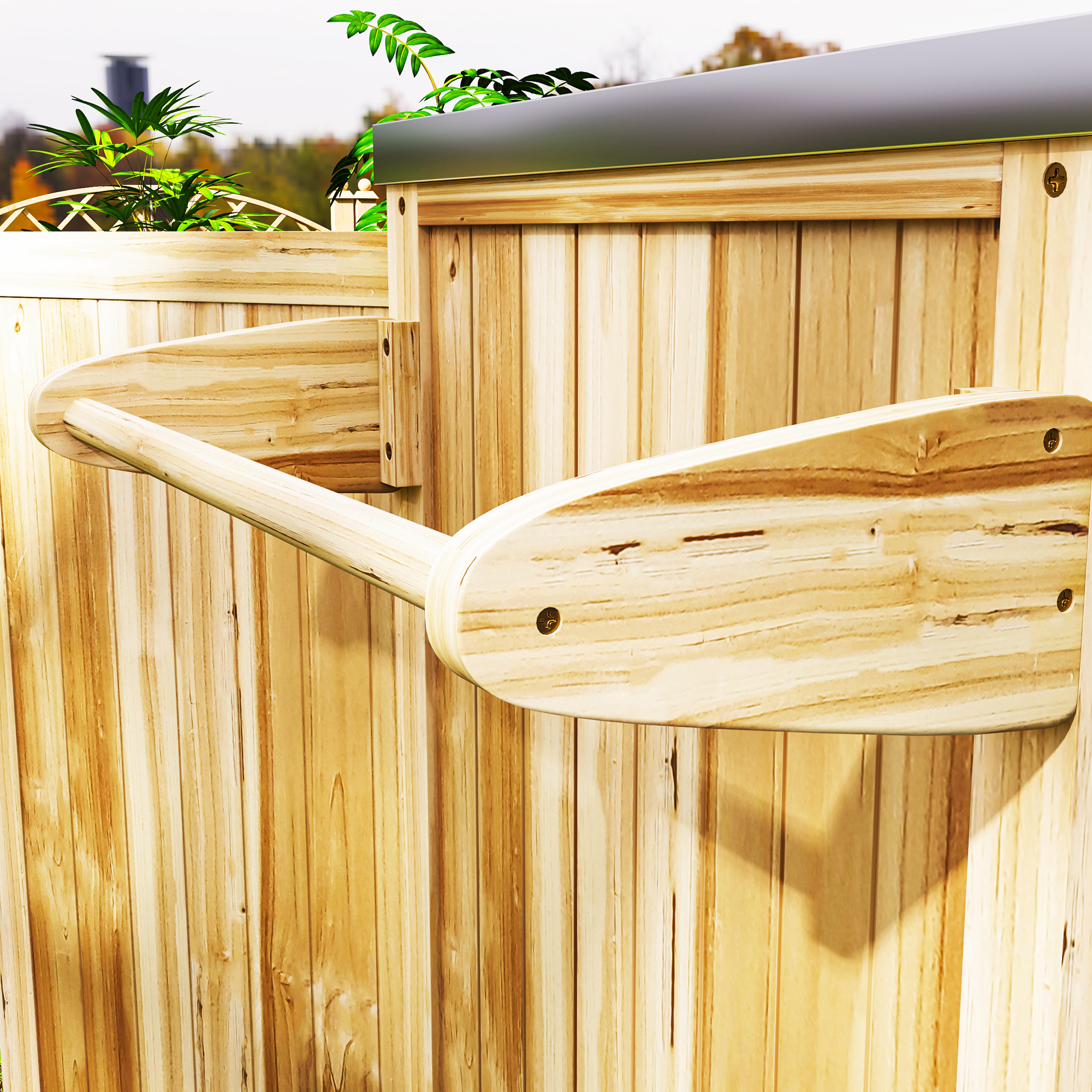 Outdoor-Kücheninsel, Grillwagen mit Schrank und Regalen, Küchenwagen aus Holz und Edelstahl, mit Rollen, Naturholz