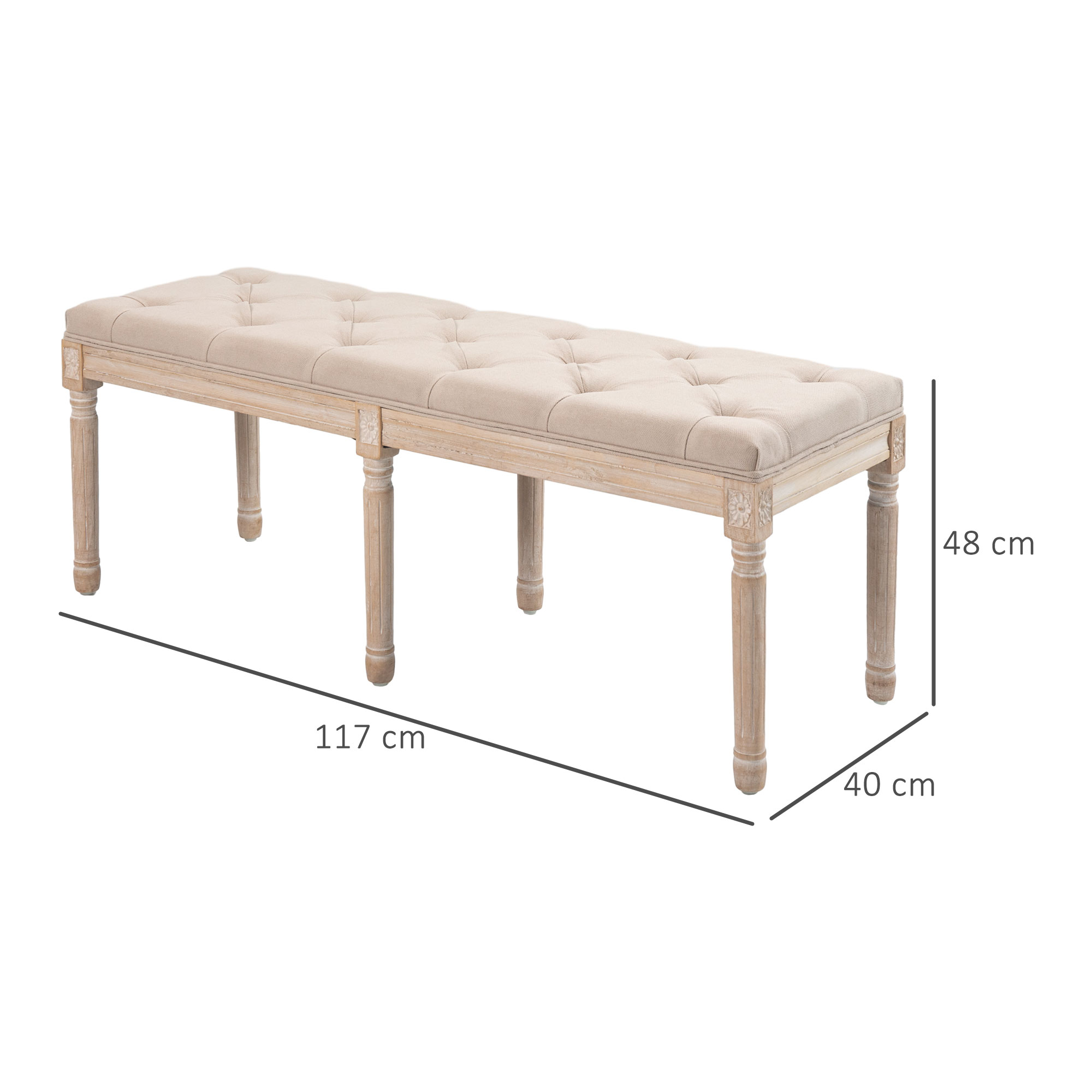 Sitzbank Vintagedesign Vintagebank, Knopfheftung, gedrechselte Beine, Shabby Chic, Creme + Weiß
