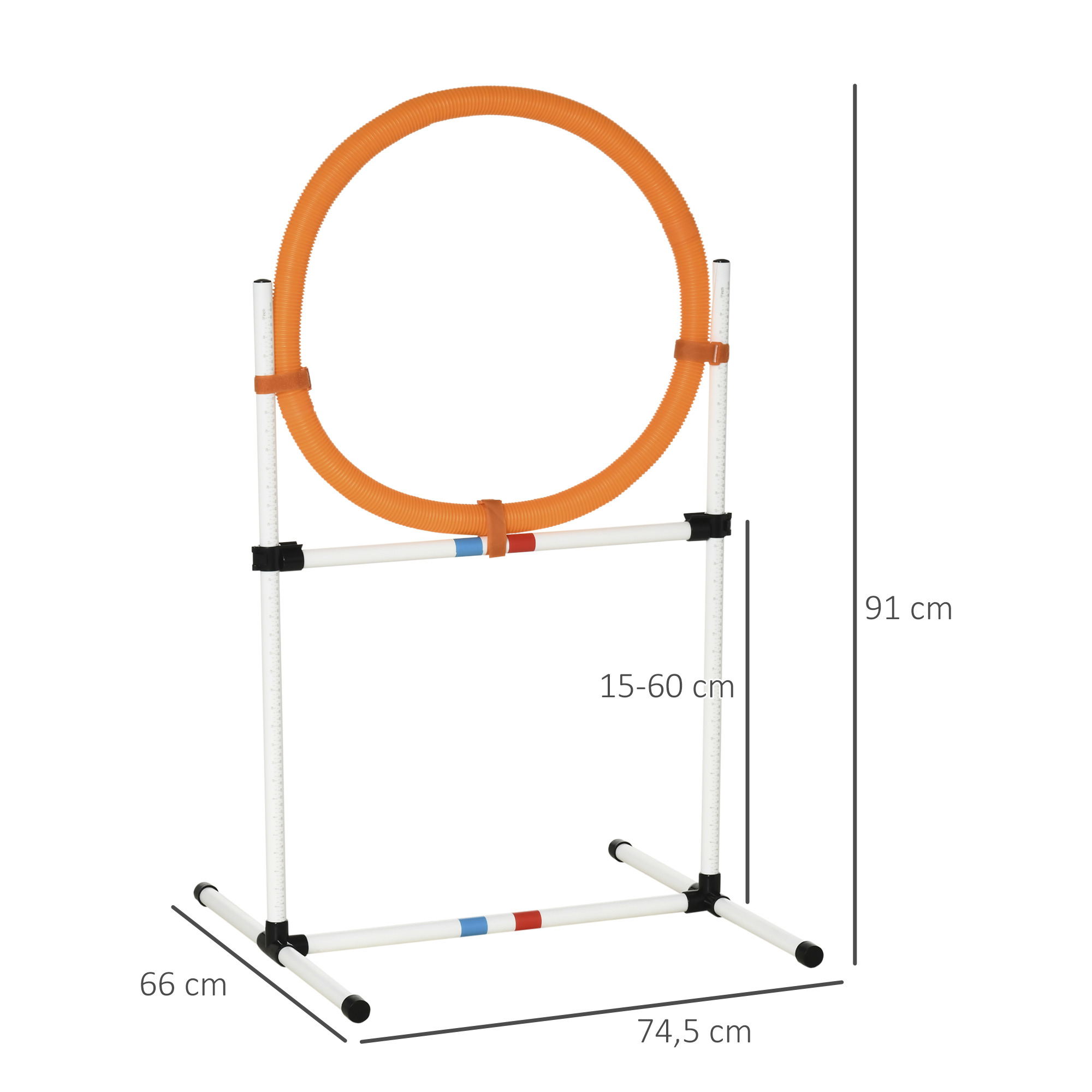 Agility Sprungring für Hunde, Agility Set Hunde, Agility Ring 2 in 1 Sprungringstange mit Tragetasche Kunststoff 74,5 x 66 x 91 cm Weiß+Orange