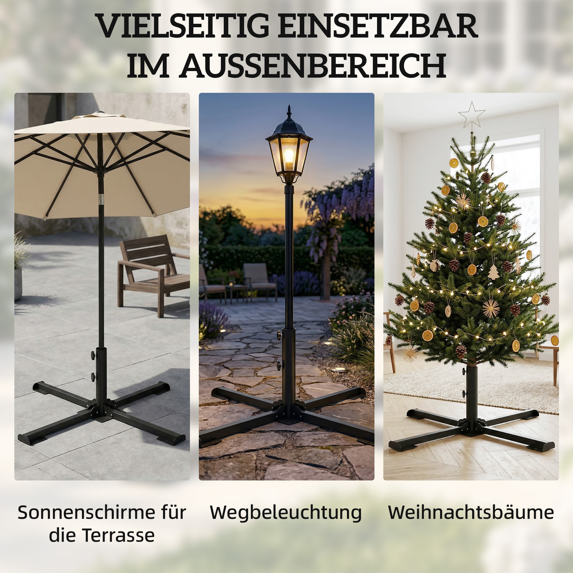 Sonnenschirmständer Klappbarer Schirmständer Rohrdurchmesser 38 und 48 mm Kreuzständer für Sonnenschirme, Dunkelgrau