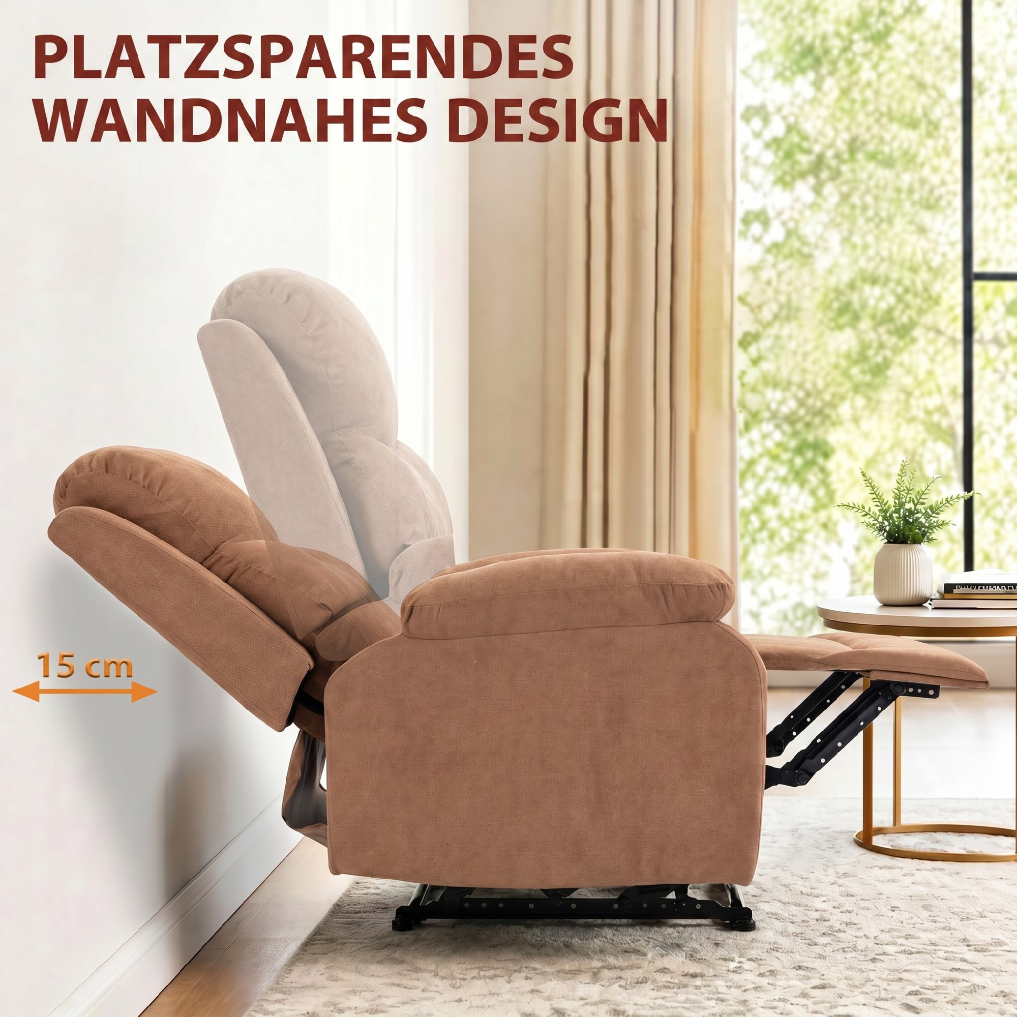 Relaxsessel, Fernsehsessel mit Liegefunktion, Leinenoptik, für Wohnzimmer, Schlafzimmer Dunkelbraun
