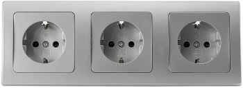 DELPHI Set 3 Steckdosen + 3-fach Rahmen / 250V~/ 16A, Steckanschluss, silber