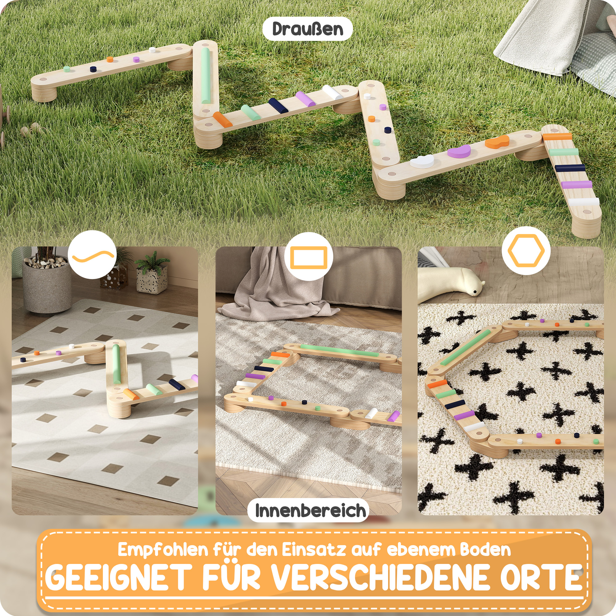 Balancebalken-Kinderset aus Holz, für Kinder von 3-8 Jahren, zweiseitige Balancebretter für spielerische Koordination