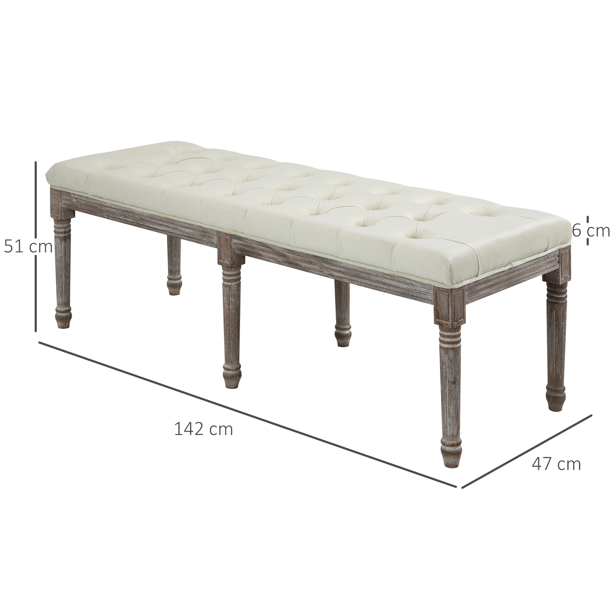 Polsterbank Sitzbank Vintage Bettbank mit Knöpfen Samtige Berührung Gummiholz Beige 142 x 47 x 51 cm