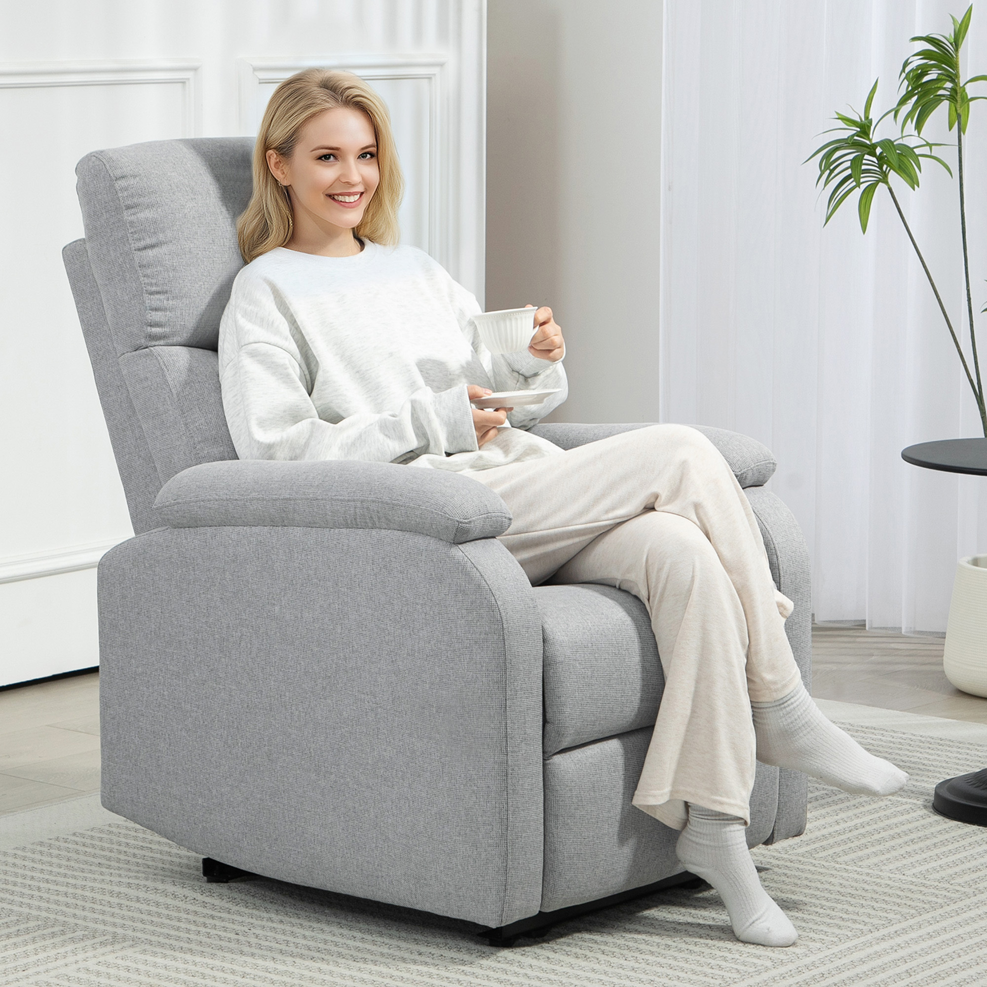 Recliner-Sessel, Entspannungssessel mit verstellbarer Rückenlehne, Fußstütze, Polstersessel für Wohnzimmer, Grau