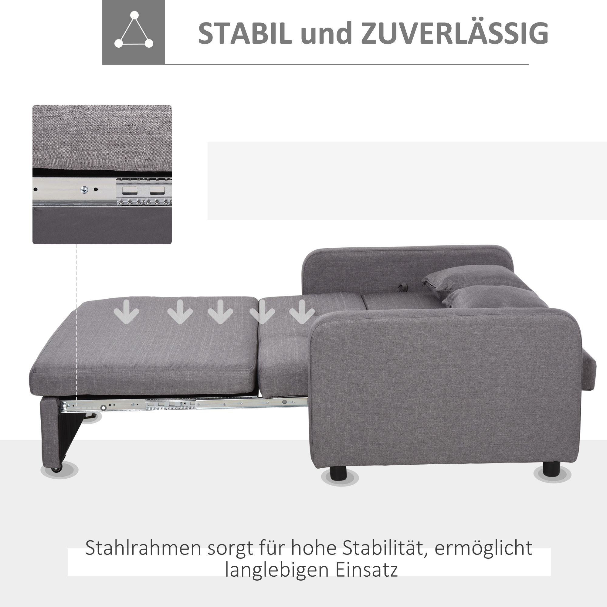 Schlafsofa für 2 Personen, mit Stauraum, leichter Umbau, flexibles Design, Grau