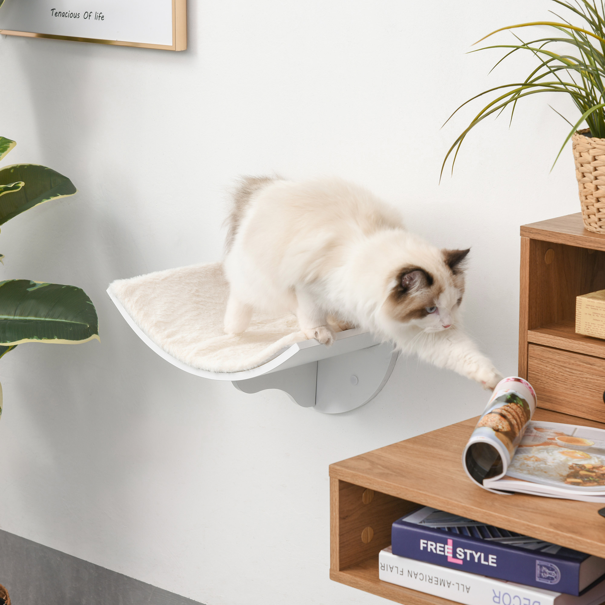 Katzenregal, Wandmontage, weiche Liegefläche, bis 10kg, 41x28x21cm, Weiß