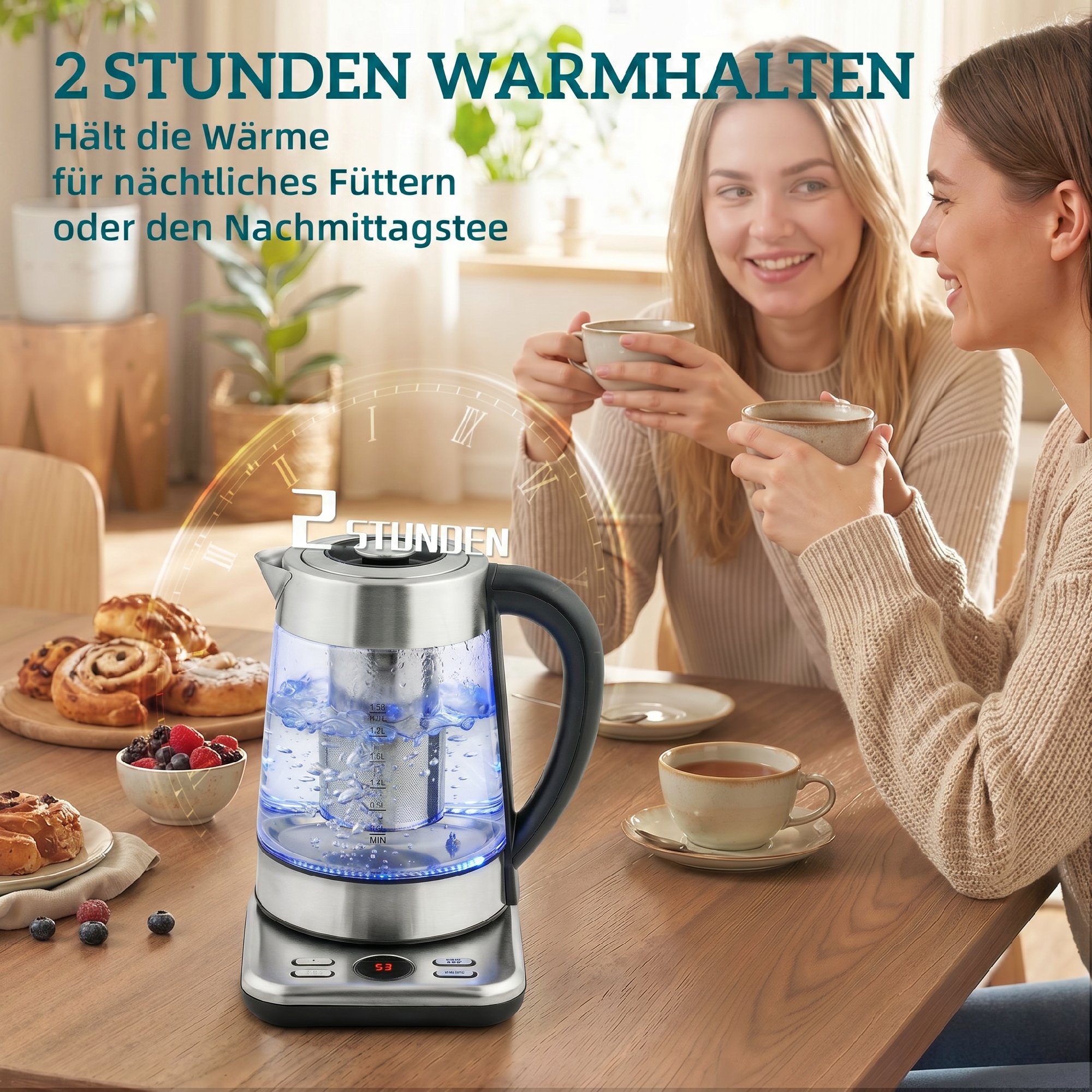 Wasserkocher, 1,7L Schnellkochender 2200W Wasserkocher mit UK Strix Thermostat, Teesieb, Warmhaltefunktion
